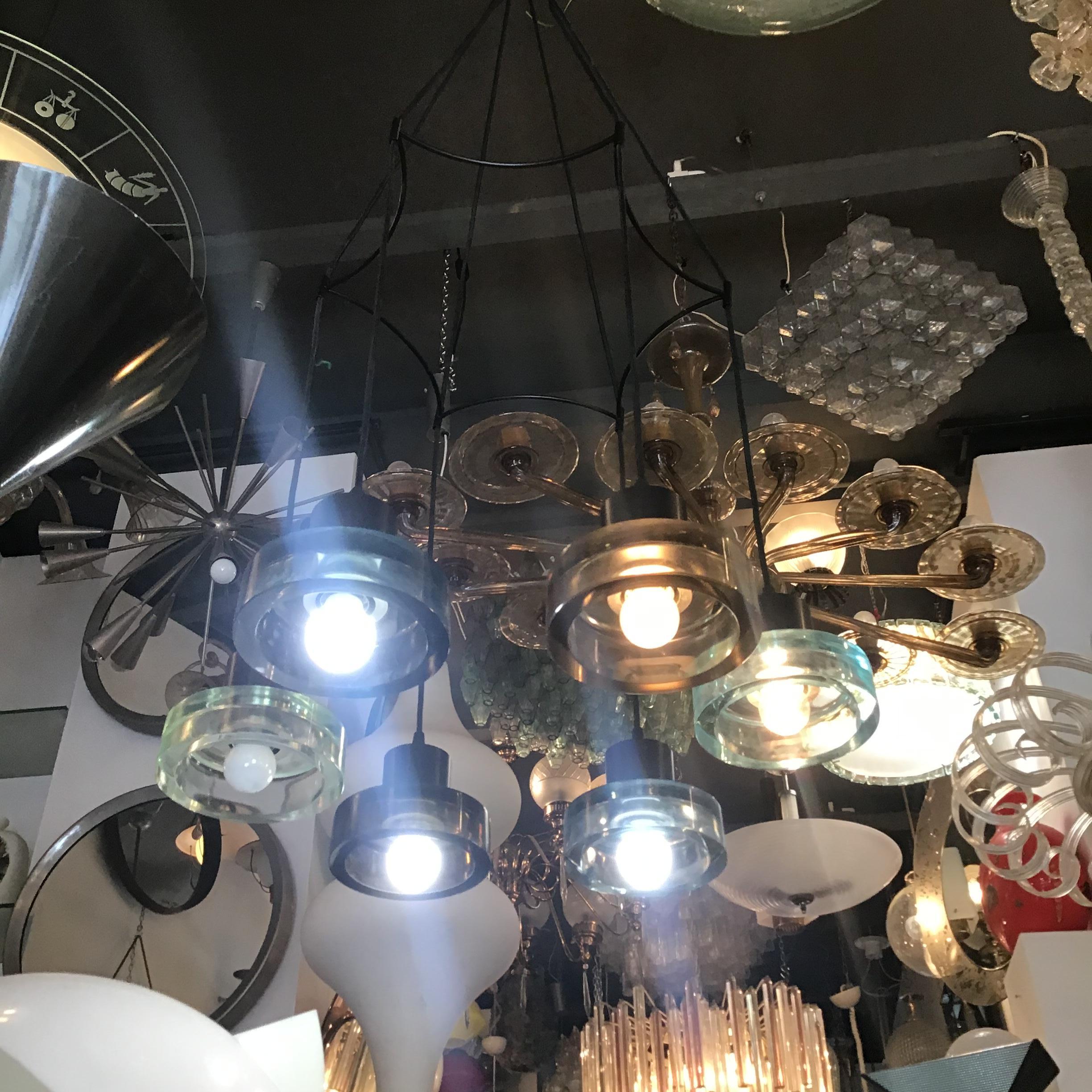 Seguso Flavio Poli Lampadario a 6 luci regolabile in vetro e metallo 1960 italy in vendita 5