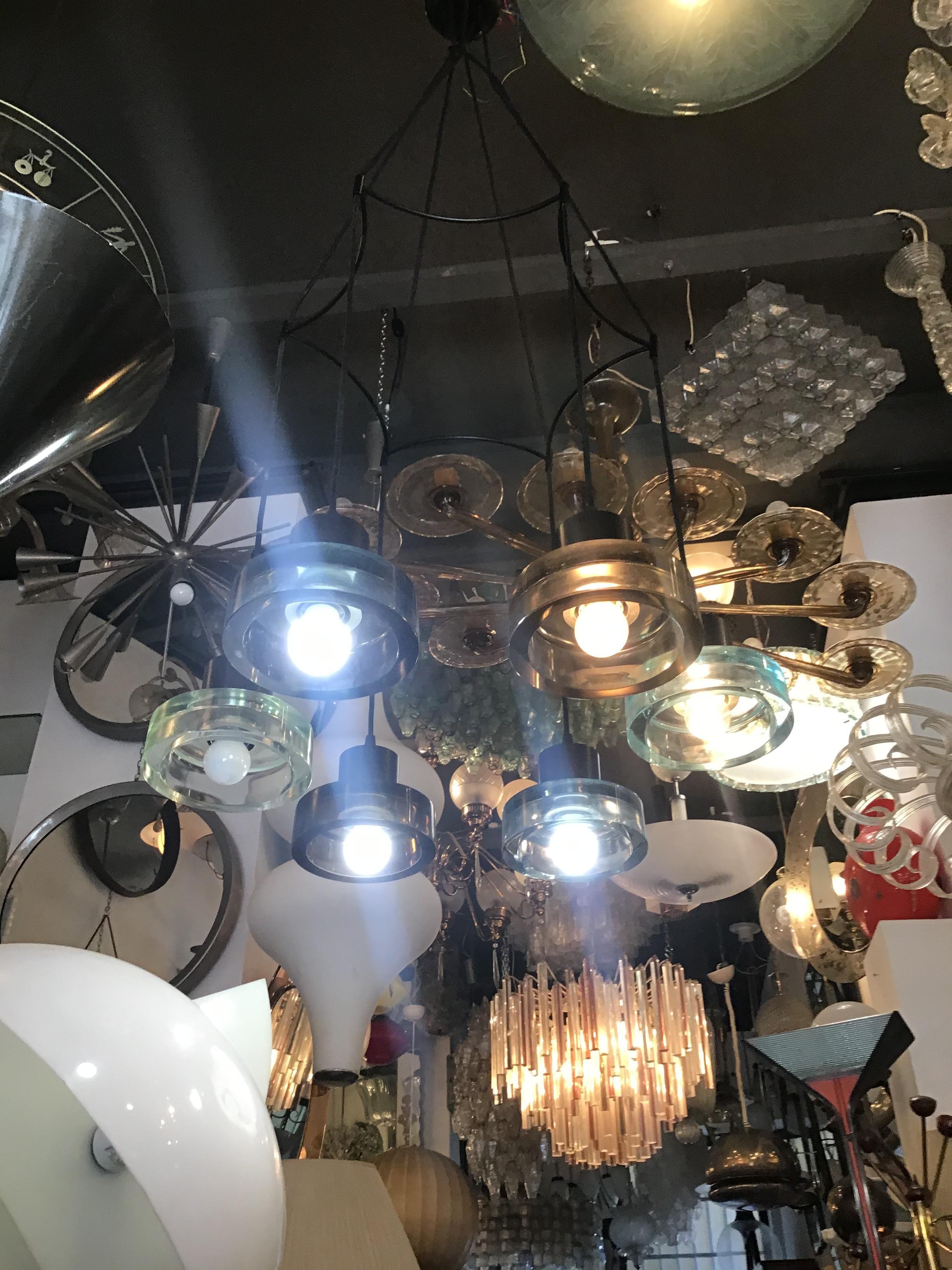 Seguso Flavio Poli Lampadario a 6 luci regolabile in vetro e metallo 1960 italy in vendita 6