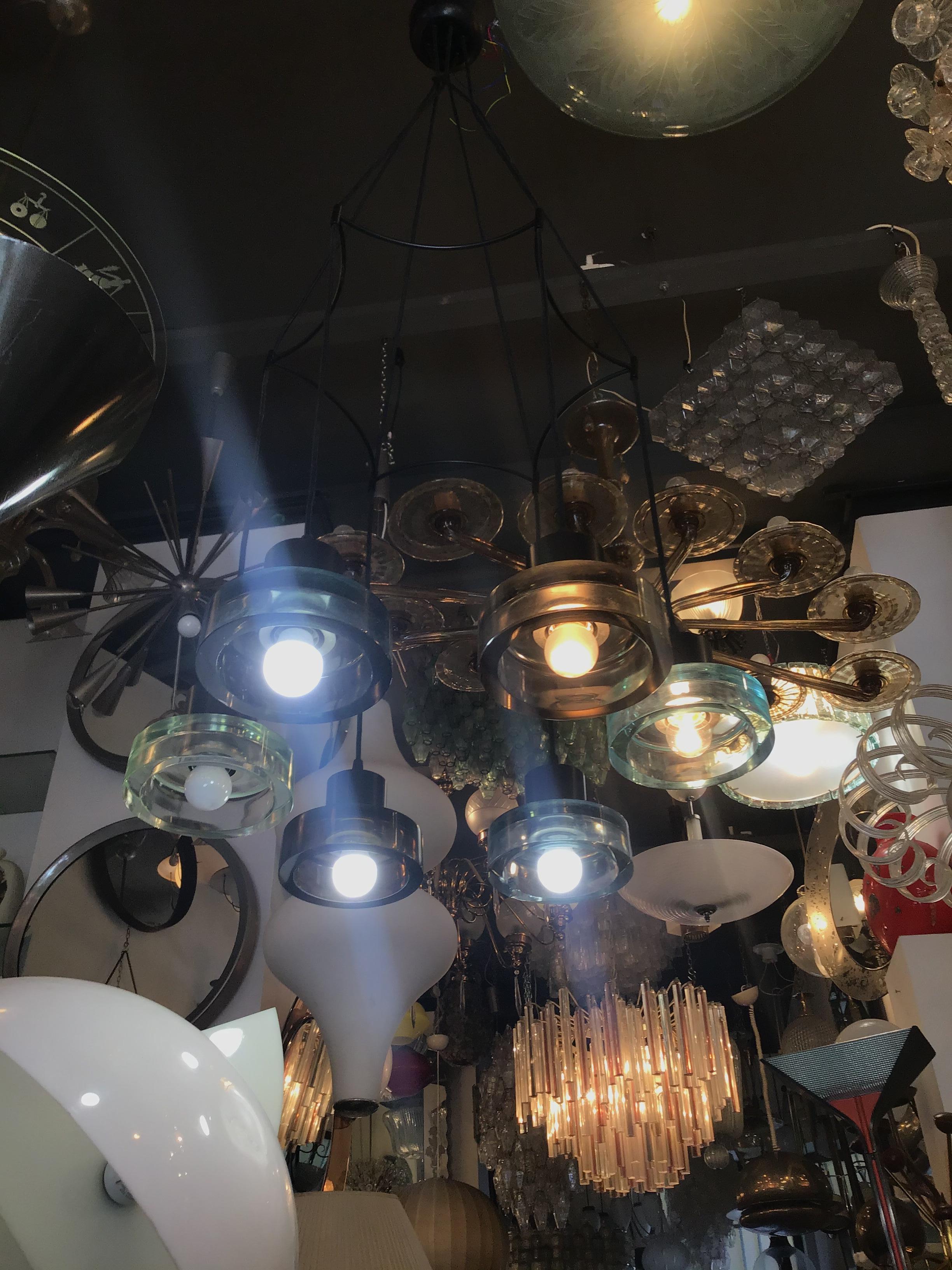 Seguso Flavio Poli Lampadario a 6 luci regolabile in vetro e metallo 1960 italy in vendita 7