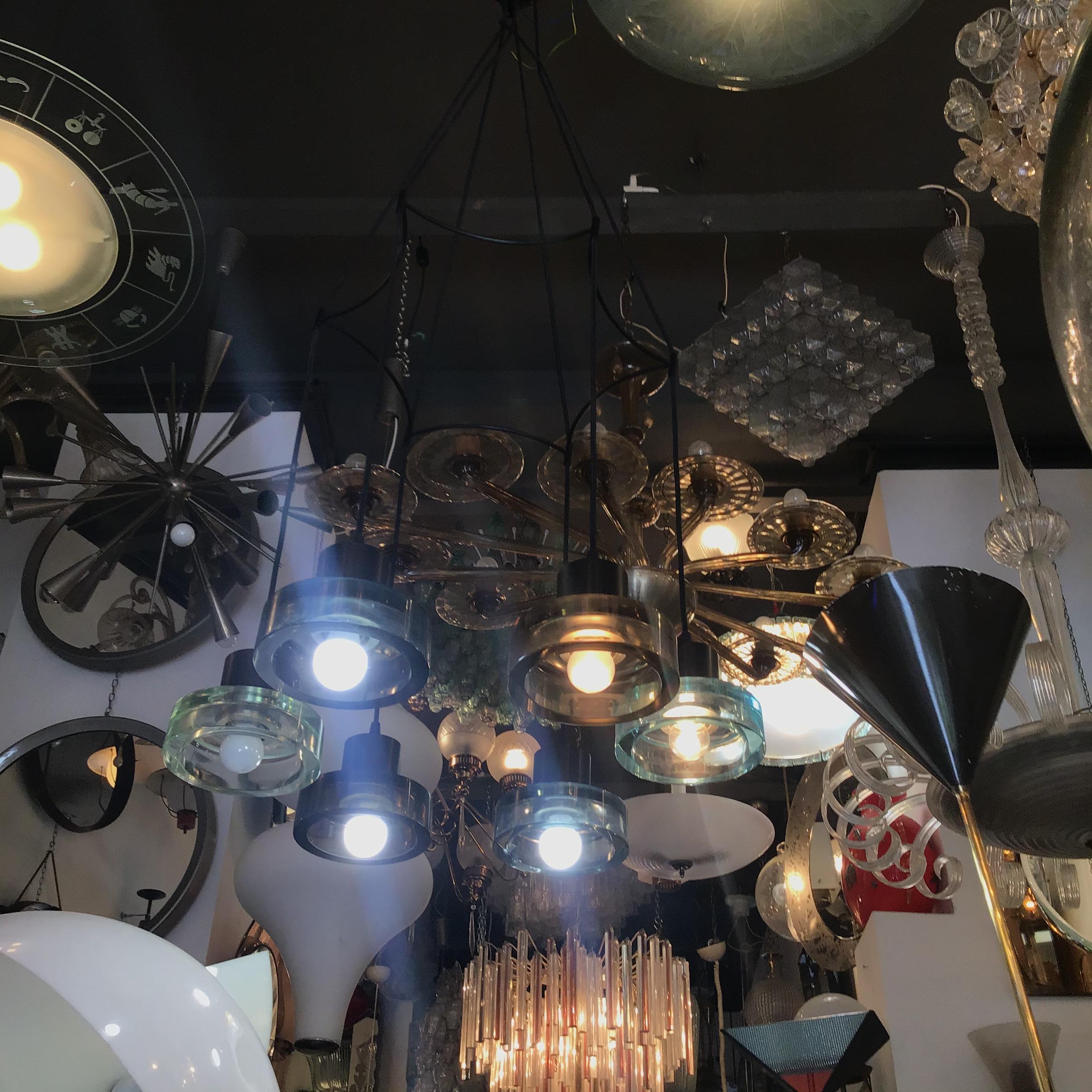Seguso Flavio Poli Lampadario a 6 luci regolabile in vetro e metallo 1960 italy in vendita 8