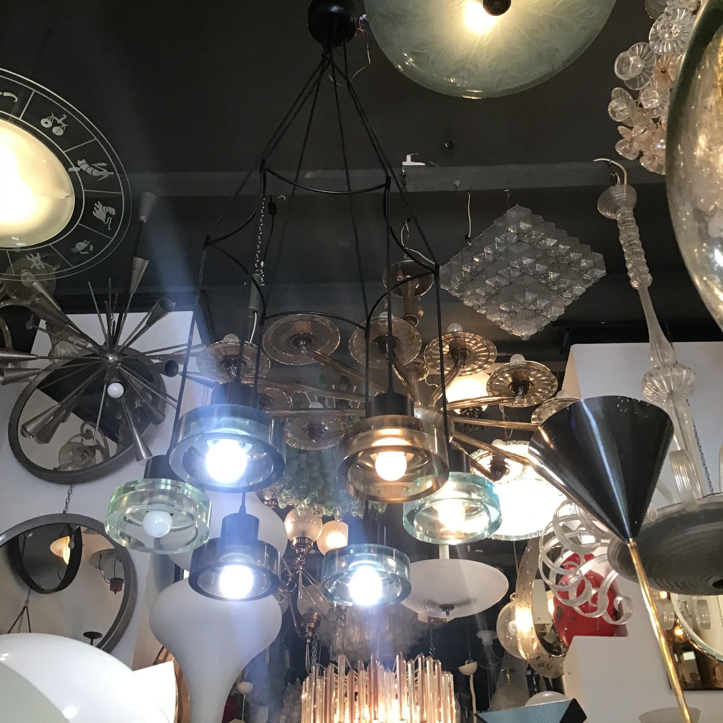 Seguso Flavio Poli Lampadario a 6 luci regolabile in vetro e metallo 1960 italy in vendita 9