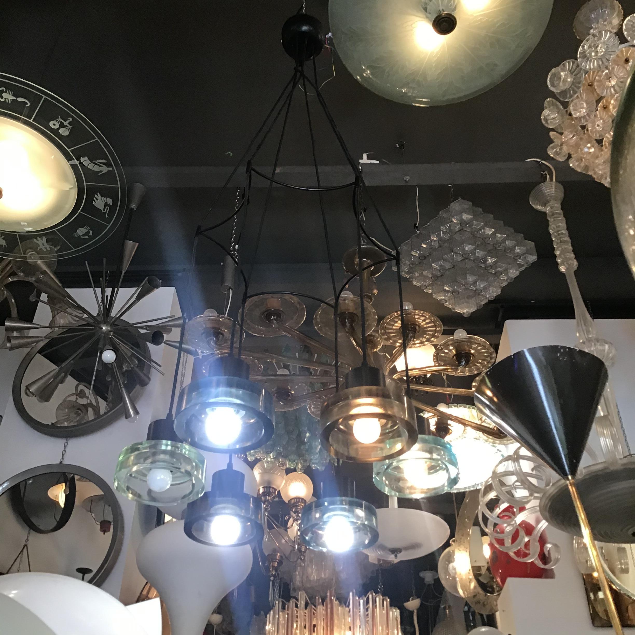 Seguso Flavio Poli Lampadario a 6 luci regolabile in vetro e metallo 1960 italy in vendita 10