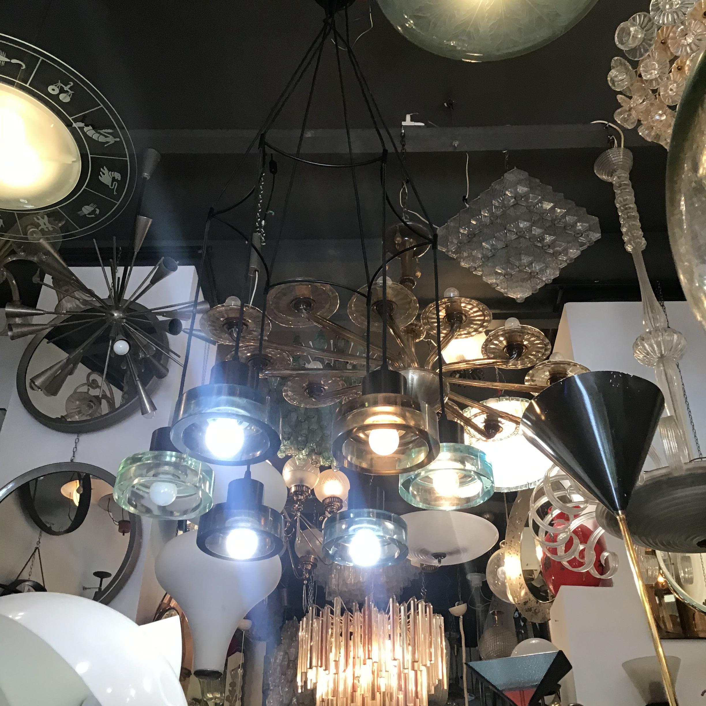 Seguso Flavio Poli Lampadario a 6 luci regolabile in vetro e metallo 1960 italy in vendita 12