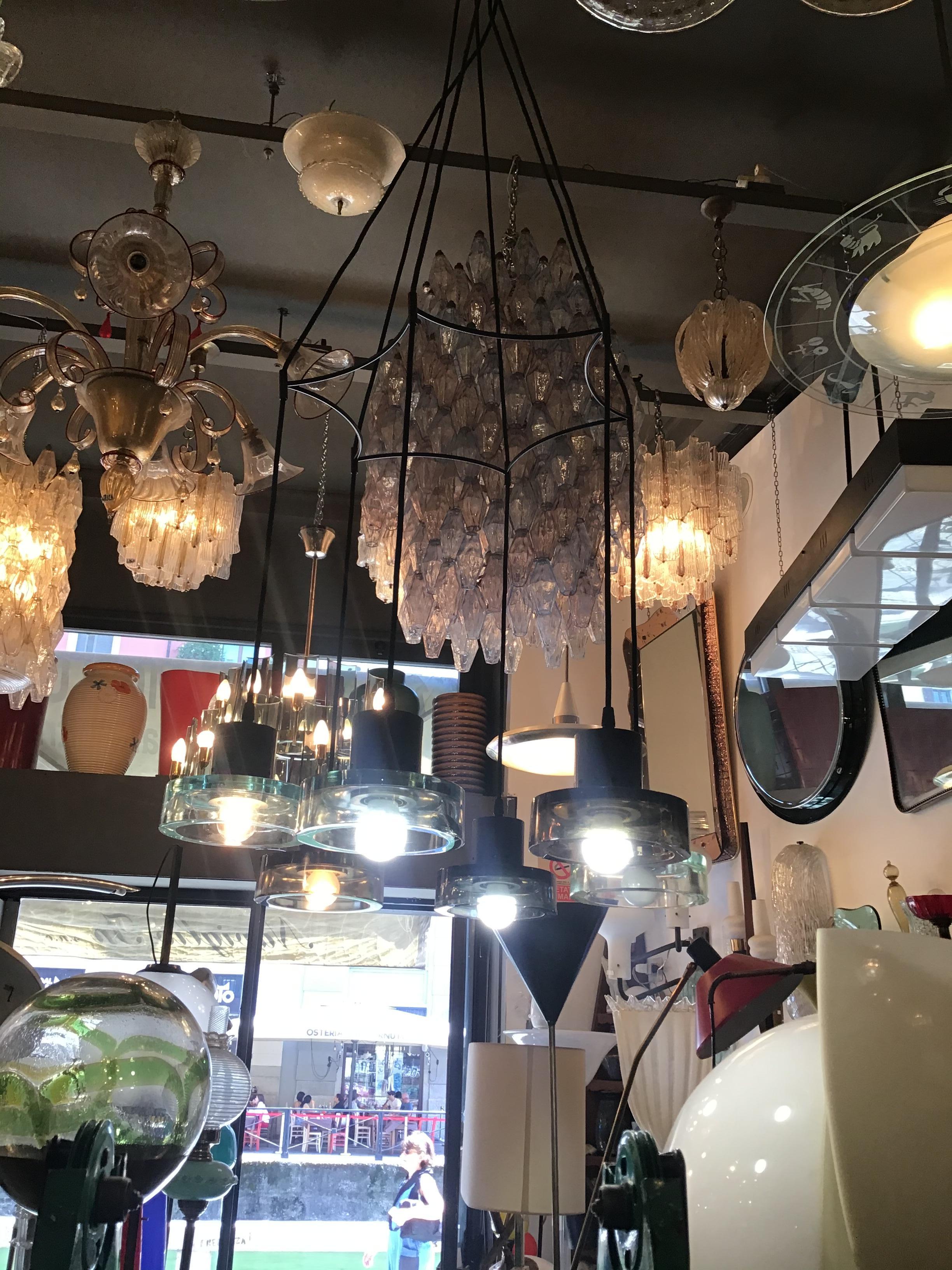 Altro Seguso Flavio Poli Lampadario a 6 luci regolabile in vetro e metallo 1960 italy in vendita