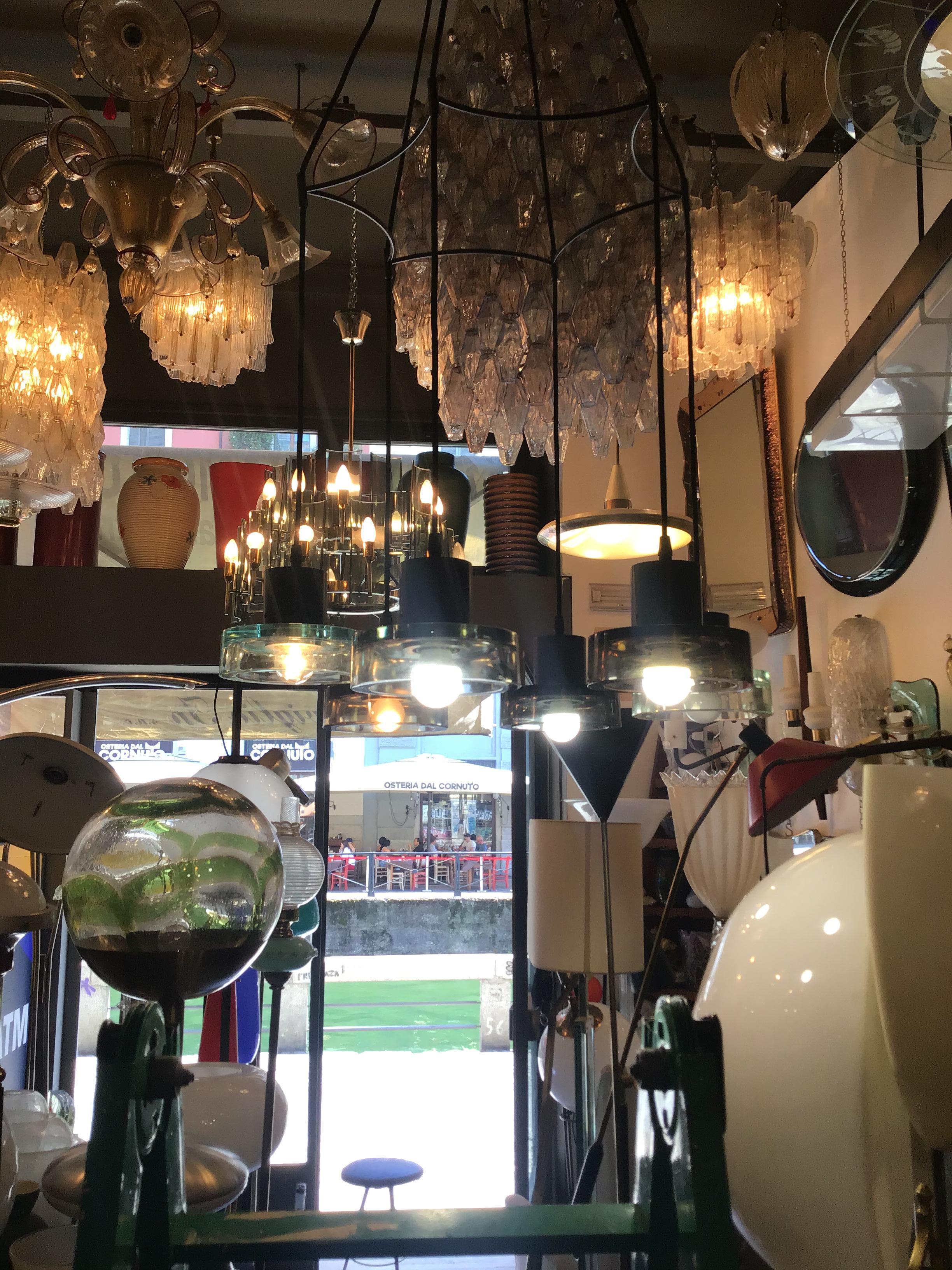 Metà XX secolo Seguso Flavio Poli Lampadario a 6 luci regolabile in vetro e metallo 1960 italy in vendita