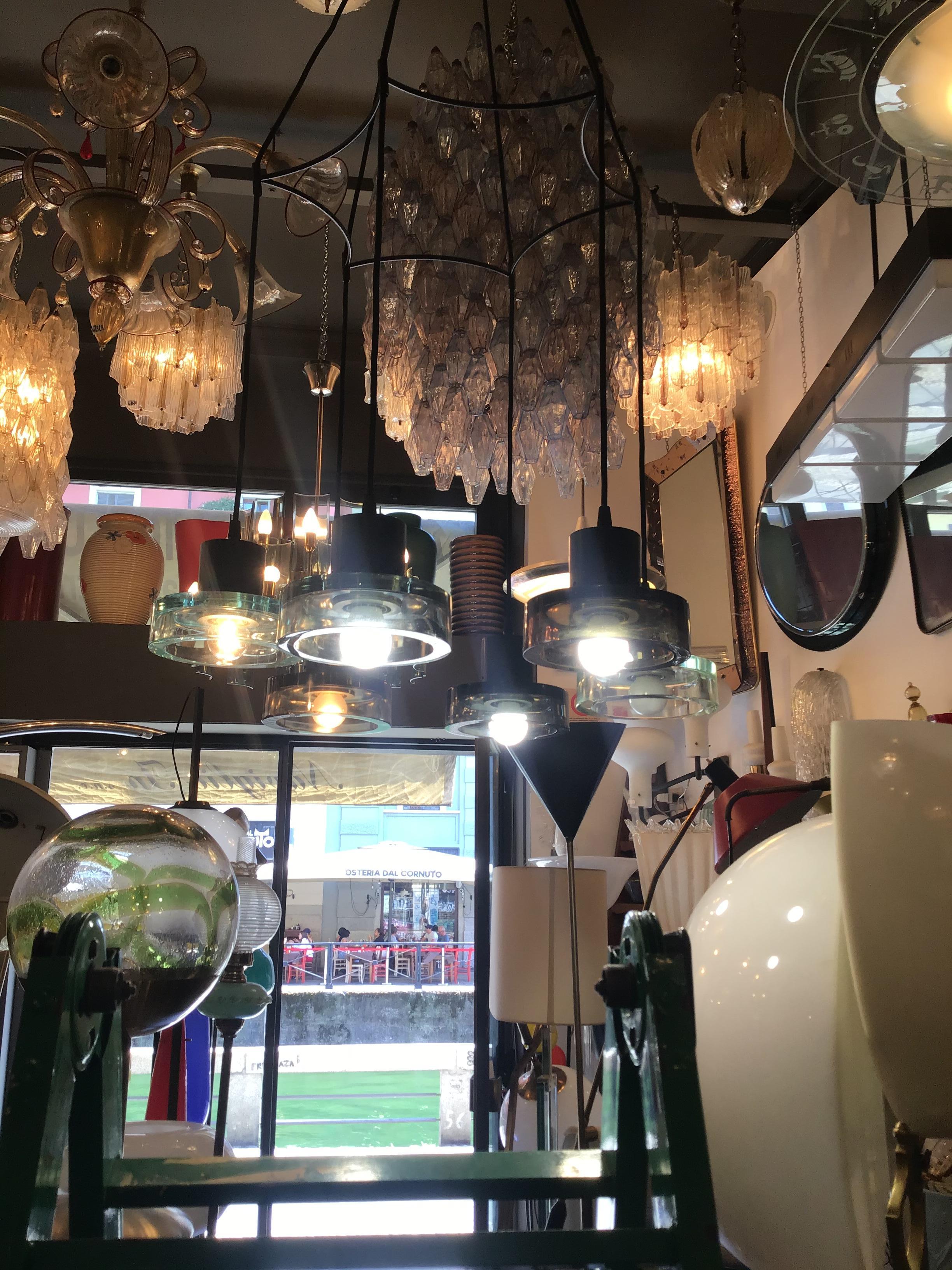 Vetro Seguso Flavio Poli Lampadario a 6 luci regolabile in vetro e metallo 1960 italy in vendita