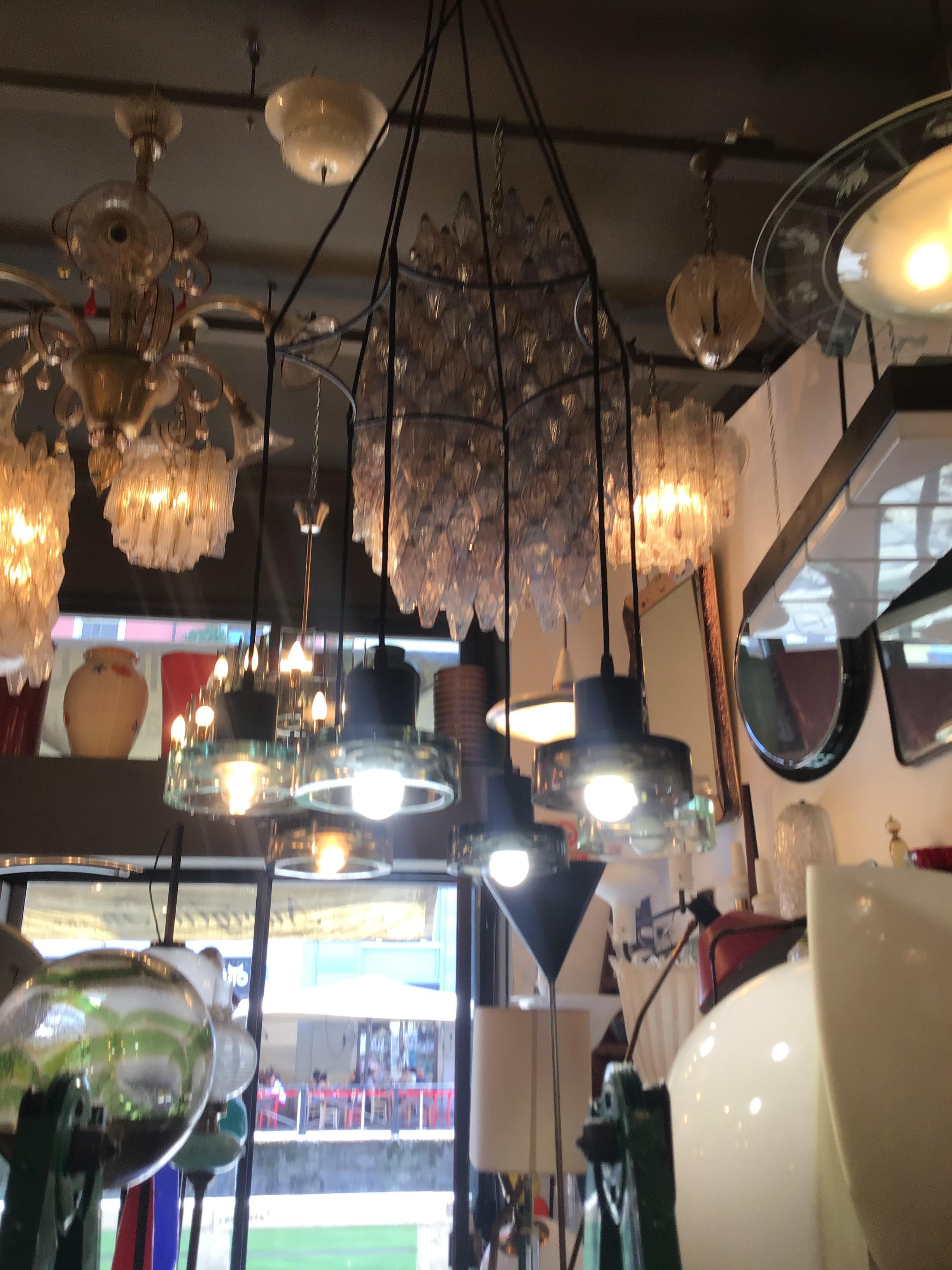 Seguso Flavio Poli Lampadario a 6 luci regolabile in vetro e metallo 1960 italy in vendita 1