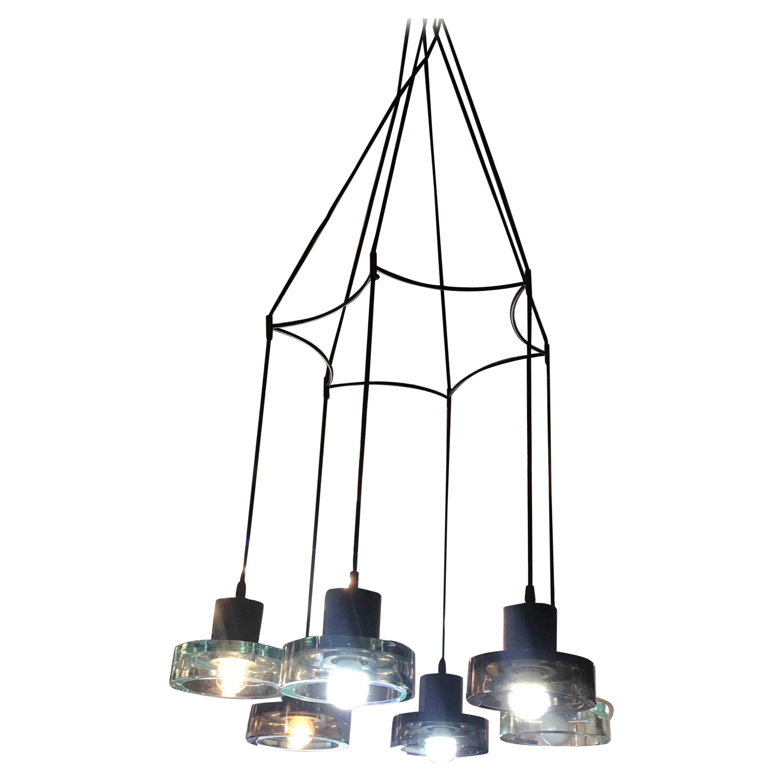 Seguso Flavio Poli Chandelier n 6 light adjustable Glass Metal 1960 italy