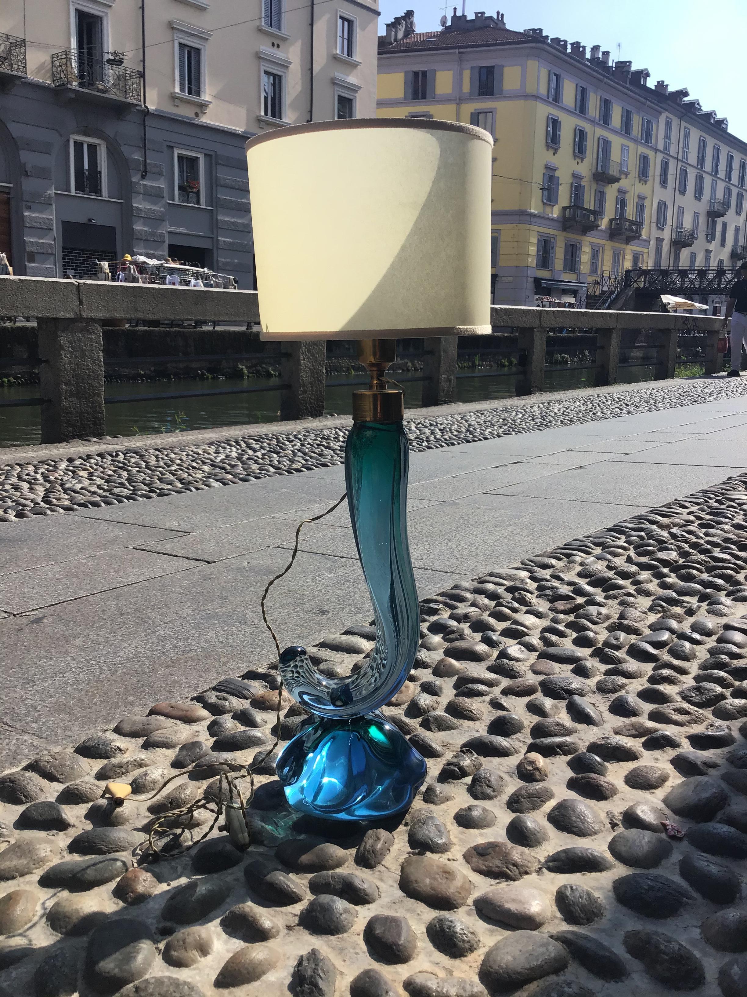 Seguso Flavio Poli Table Lamp Murano Glass Brass Lampshade 1950s italy For Sale 5