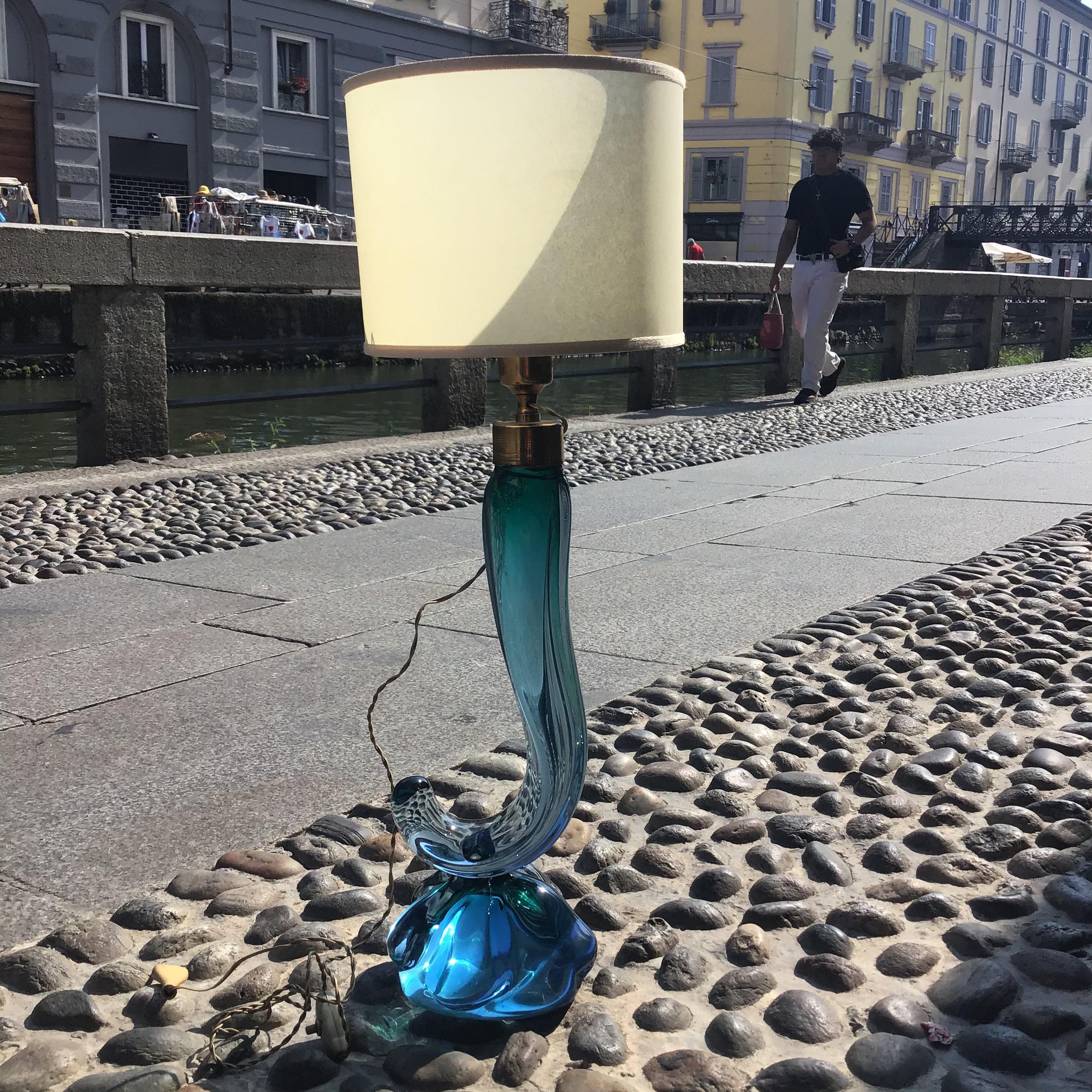 Seguso Flavio Poli Table Lamp Murano Glass Brass Lampshade 1950s italy For Sale 6