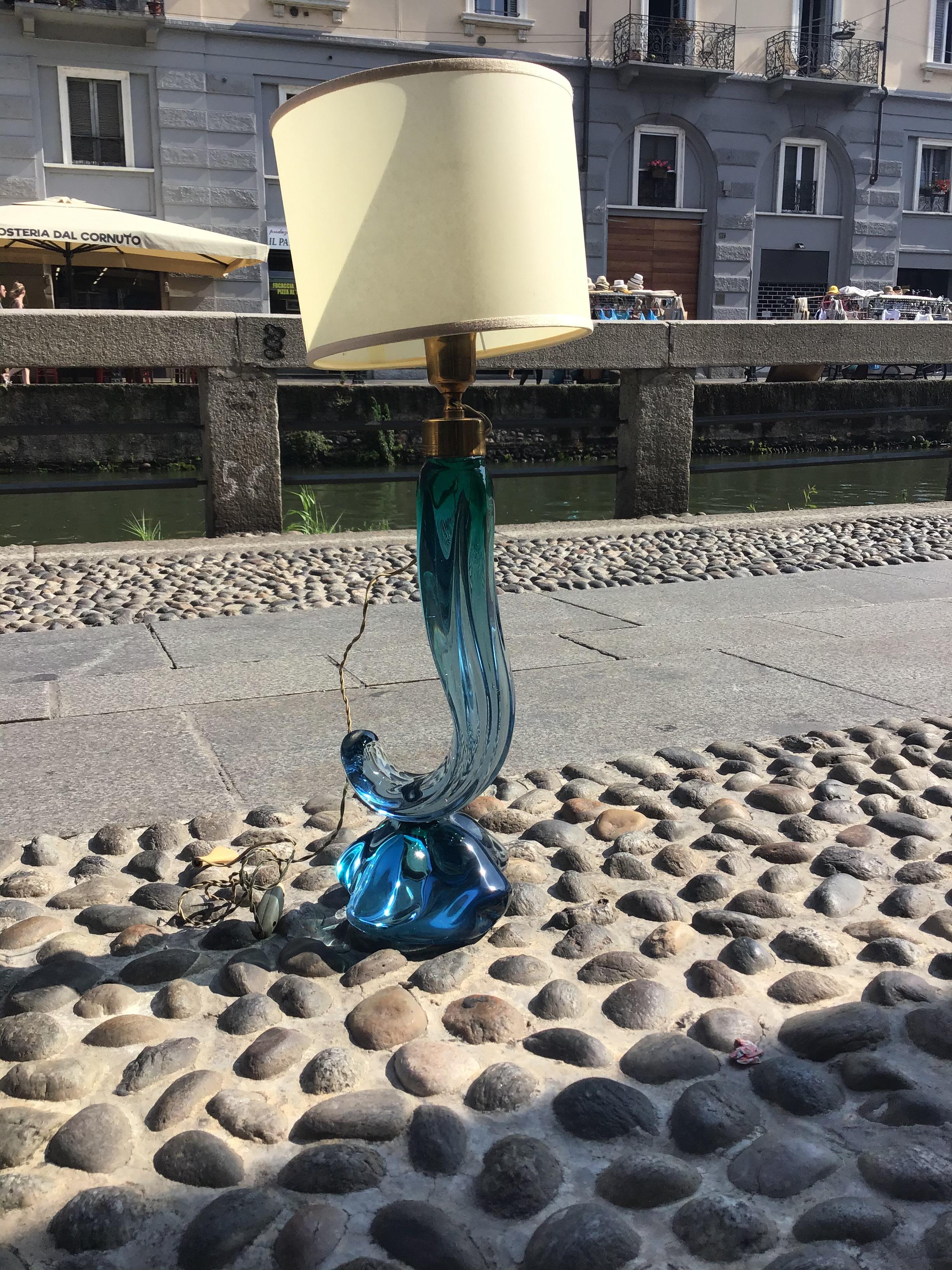 Seguso Flavio Poli Table Lamp Murano Glass Brass Lampshade 1950s italy For Sale 7