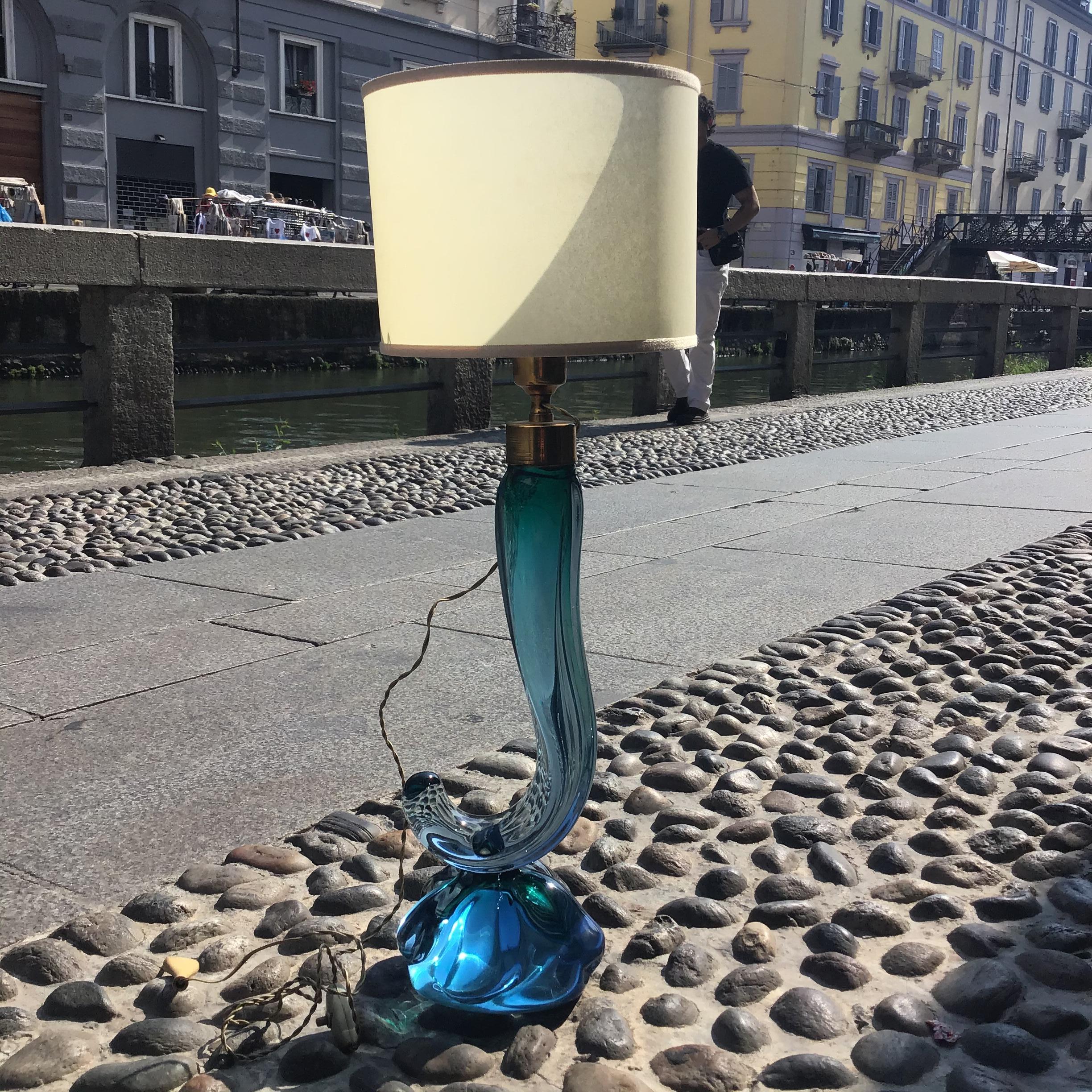 Seguso Flavio Poli Table Lamp Murano Glass Brass Lampshade 1950s italy For Sale 9