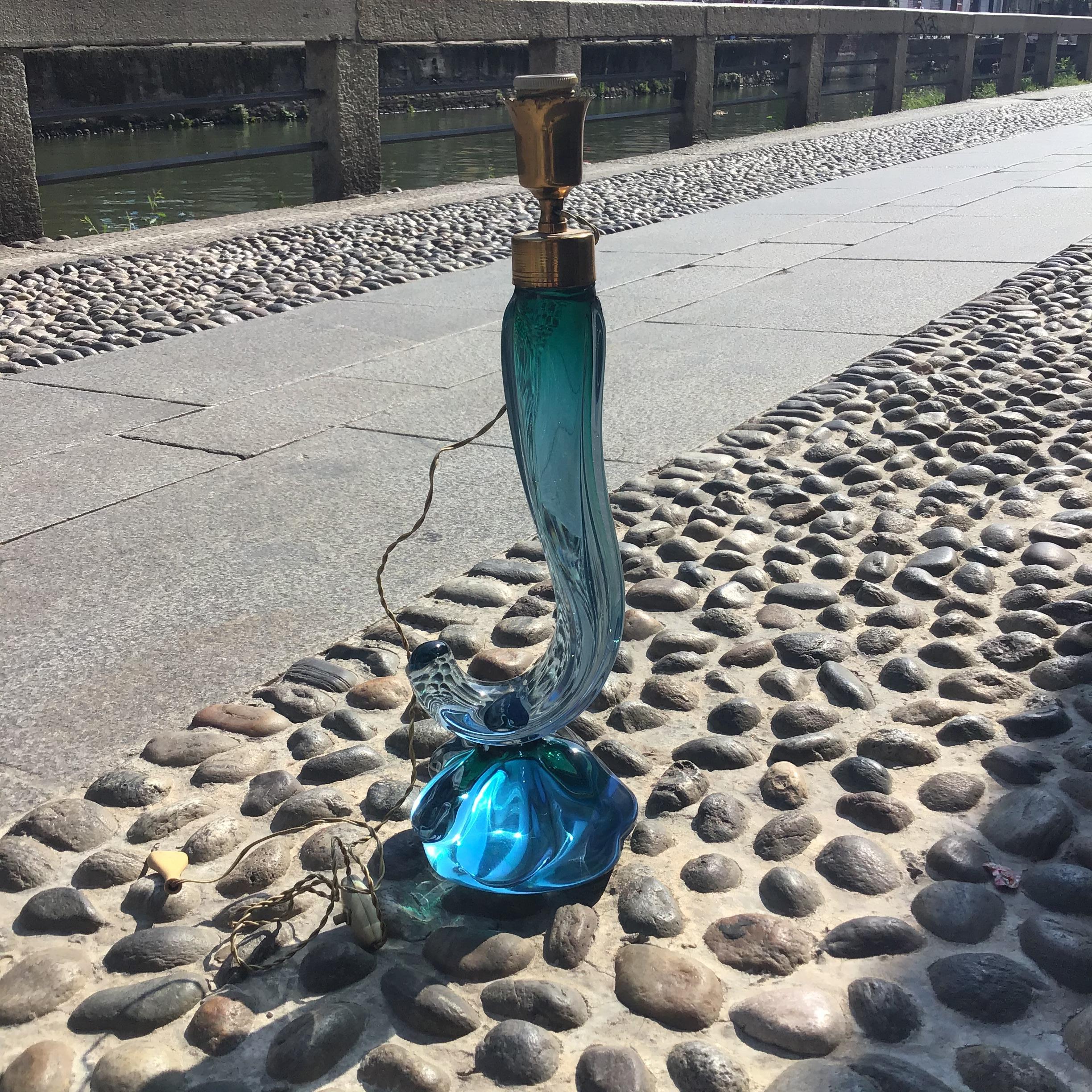 Seguso Flavio Poli Table Lamp Murano Glass Brass Lampshade 1950s italy In Excellent Condition For Sale In Milano, IT