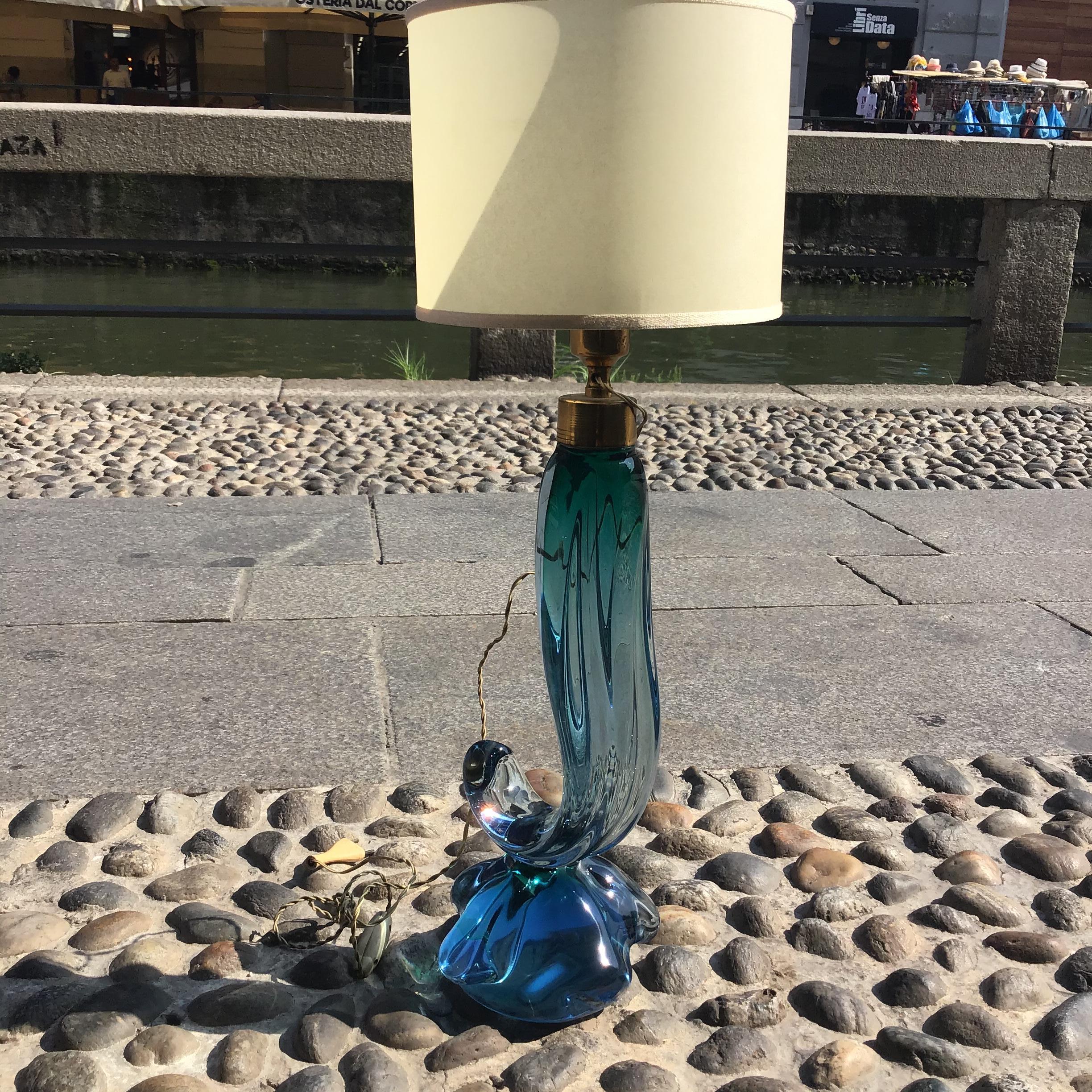 Seguso Flavio Poli Table Lamp Murano Glass Brass Lampshade 1950s italy For Sale 1