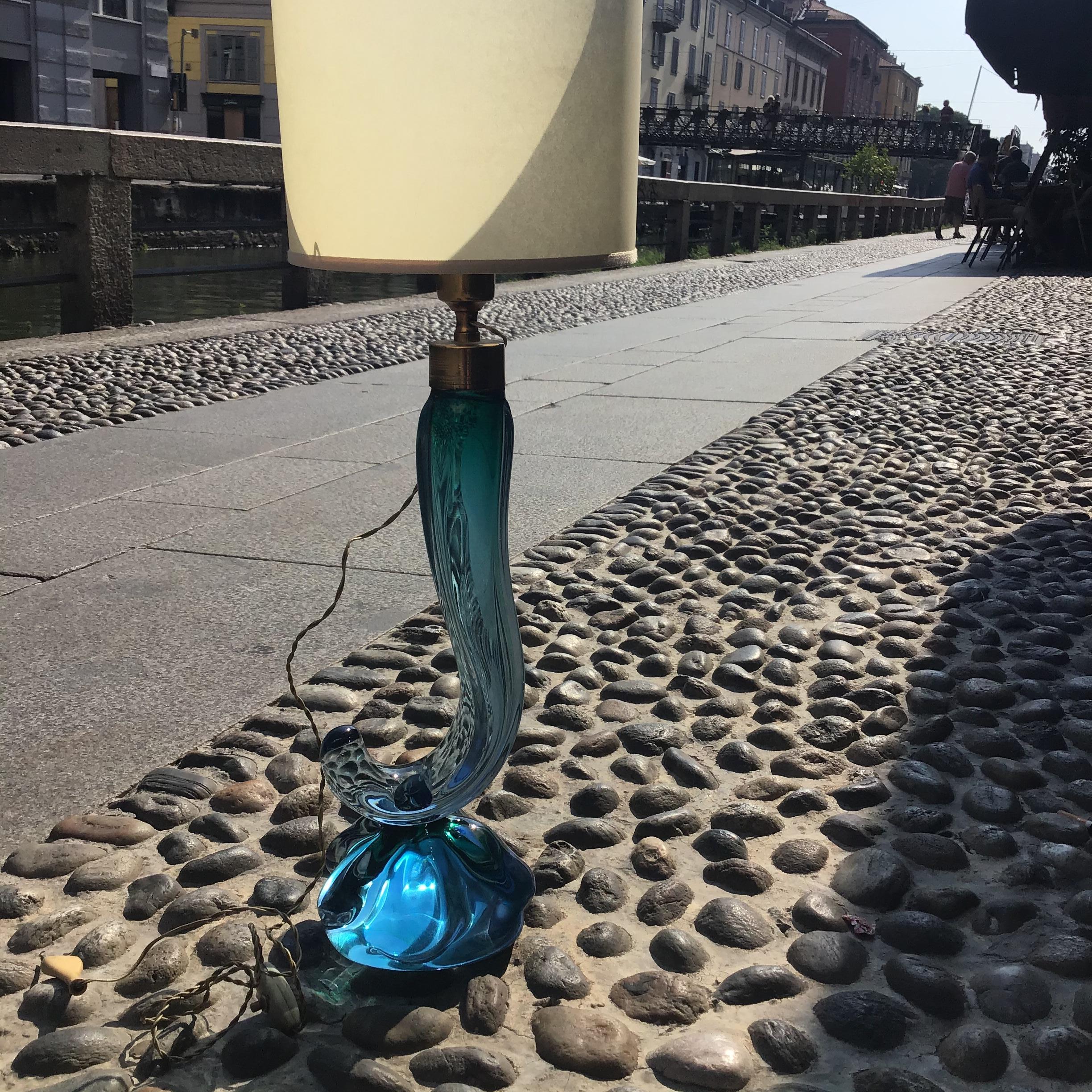 Seguso Flavio Poli Table Lamp Murano Glass Brass Lampshade 1950s italy For Sale 3