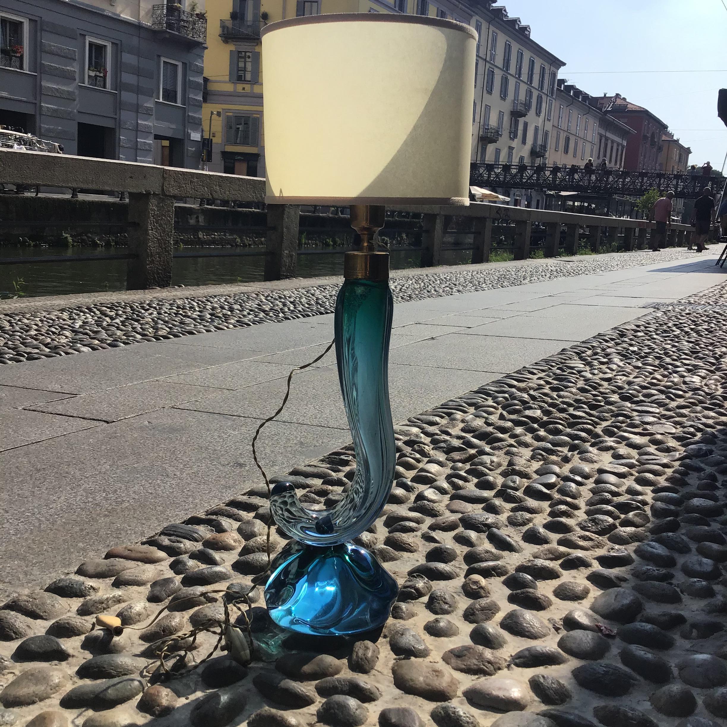Seguso Flavio Poli Table Lamp Murano Glass Brass Lampshade 1950s italy For Sale 4
