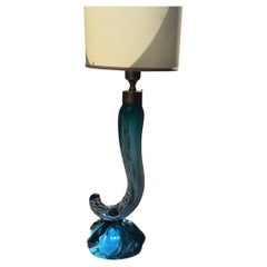 Seguso Flavio Poli Table Lamp Murano Glass Brass Lampshade 1950 italy
