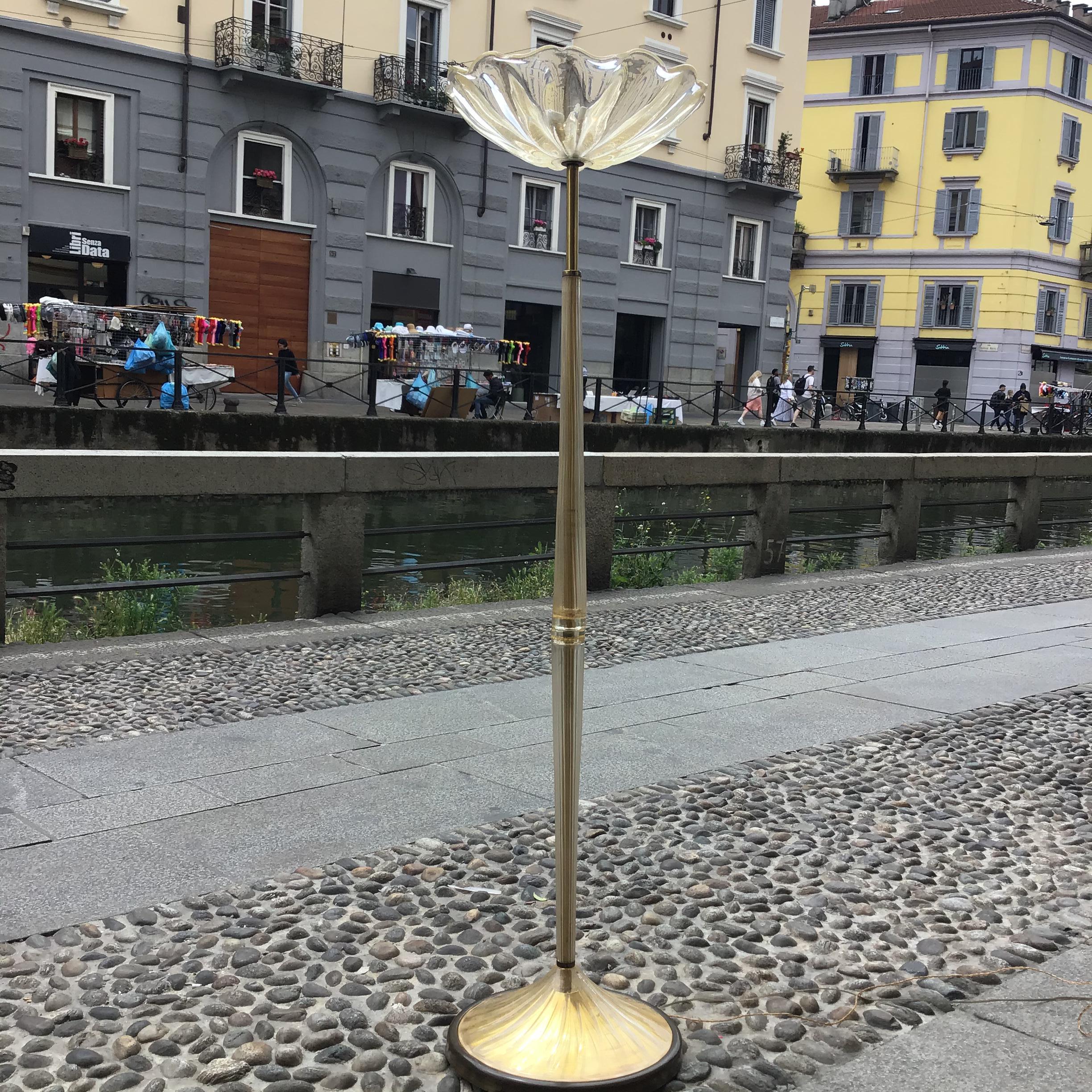 Seguso Floor Lamp Murano Gold Glass Brass 1950 Italy For Sale 3