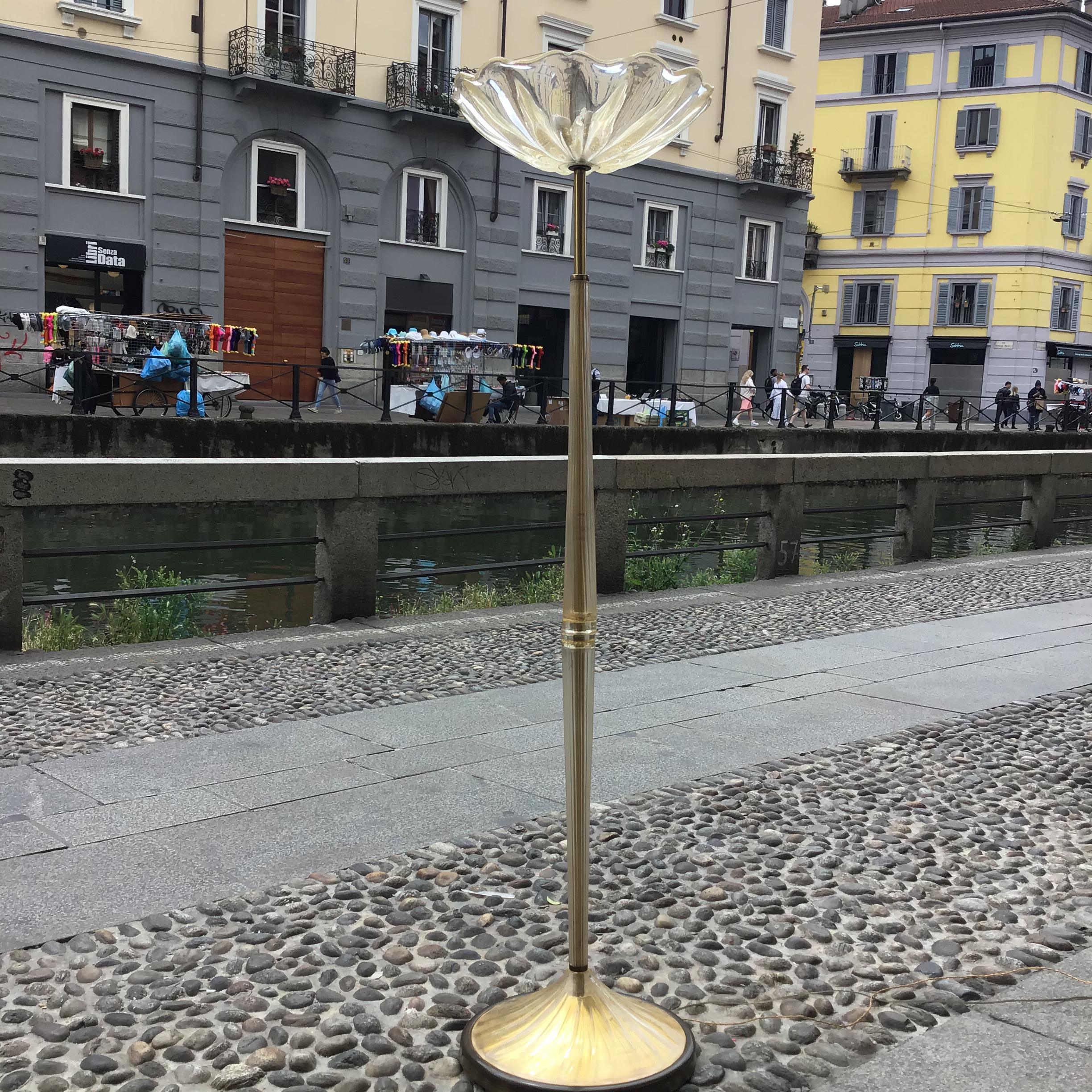 Seguso Floor Lamp Murano Gold Glass Brass 1950 Italy For Sale 4