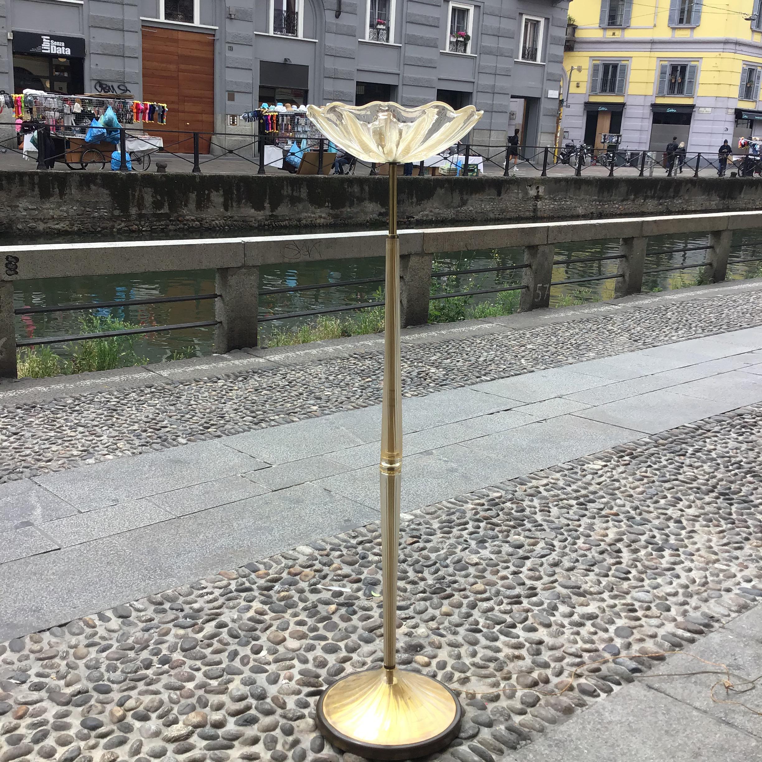 Seguso Floor Lamp Murano Gold Glass Brass 1950 Italy For Sale 5
