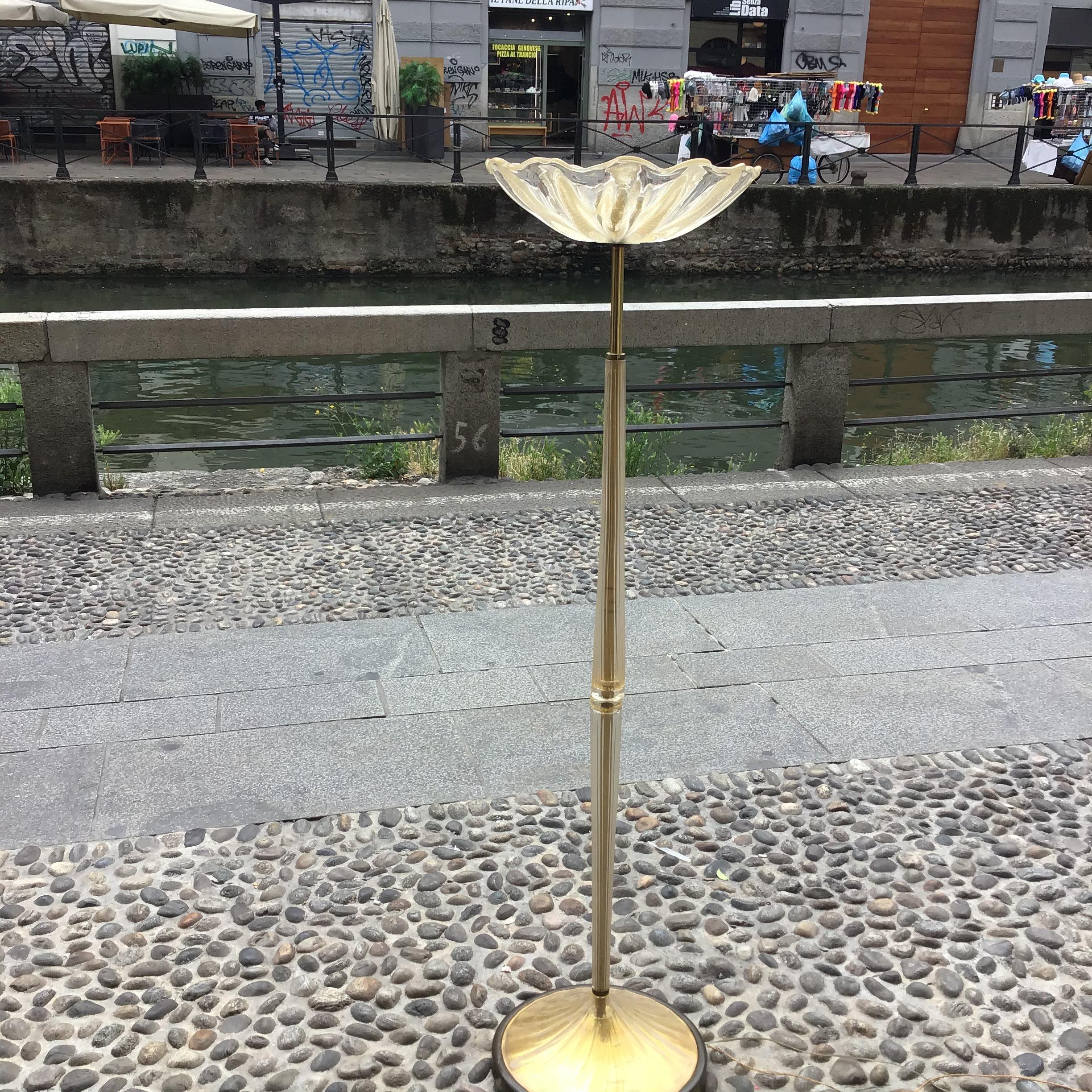 Seguso Floor Lamp Murano Gold Glass Brass 1950 Italy For Sale 6