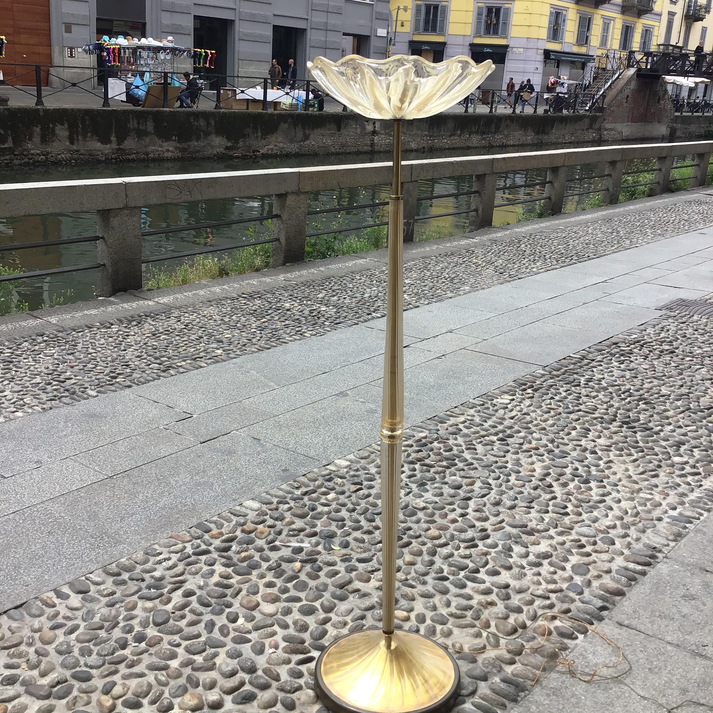 Italian Seguso Floor Lamp Murano Gold Glass Brass 1950 Italy For Sale