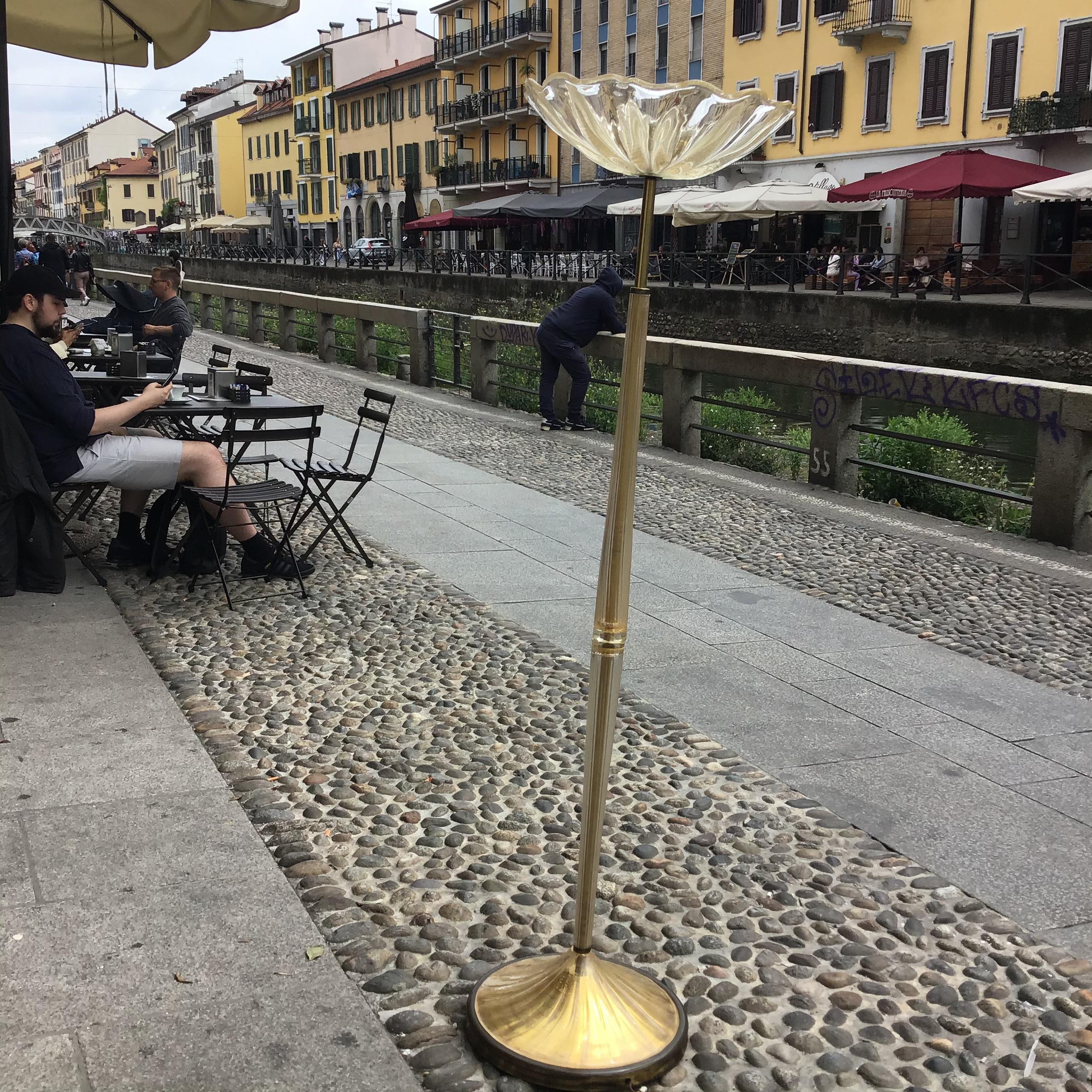 Seguso Floor Lamp Murano Gold Glass Brass 1950 Italy In Excellent Condition For Sale In Milano, IT