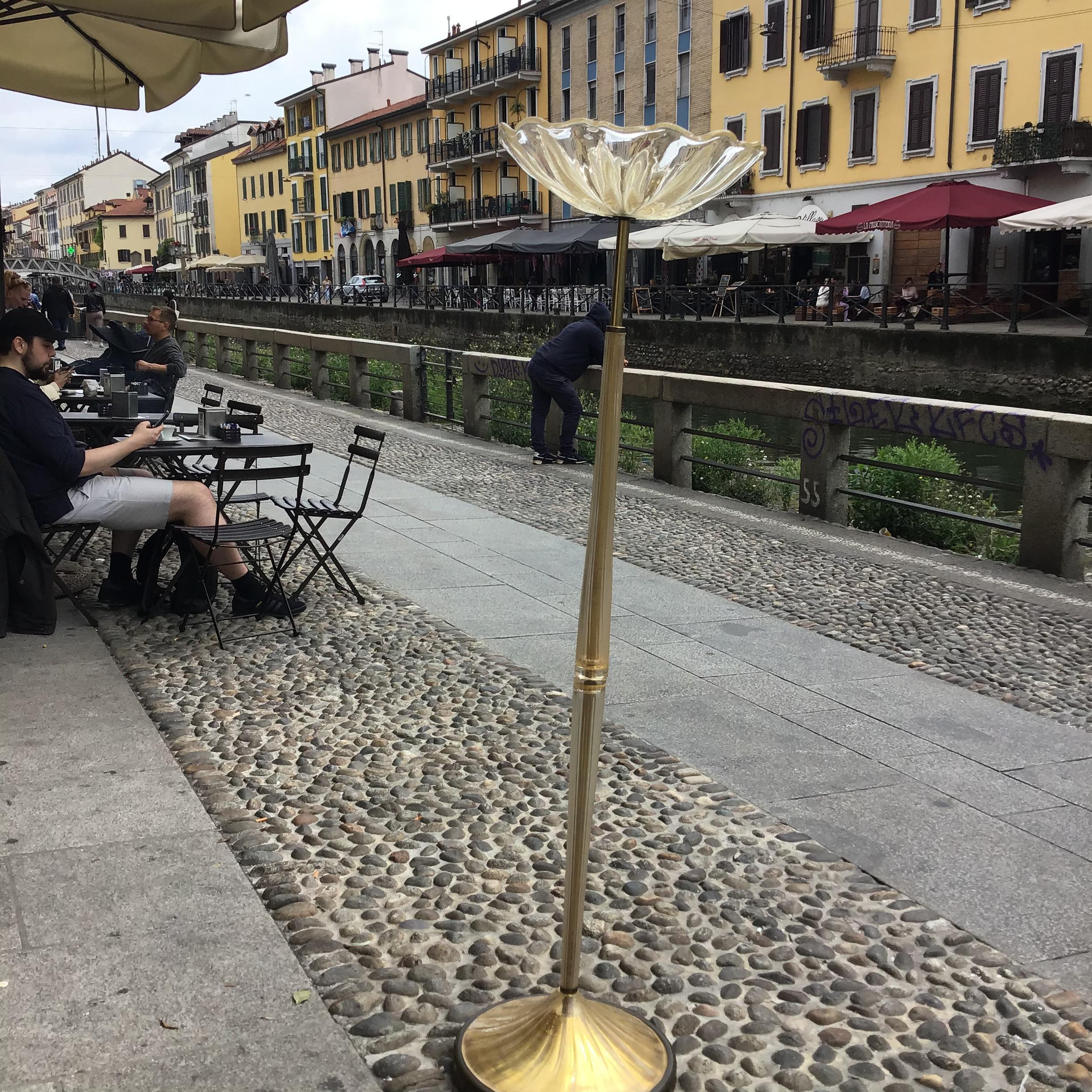 Mid-20th Century Seguso Floor Lamp Murano Gold Glass Brass 1950 Italy For Sale