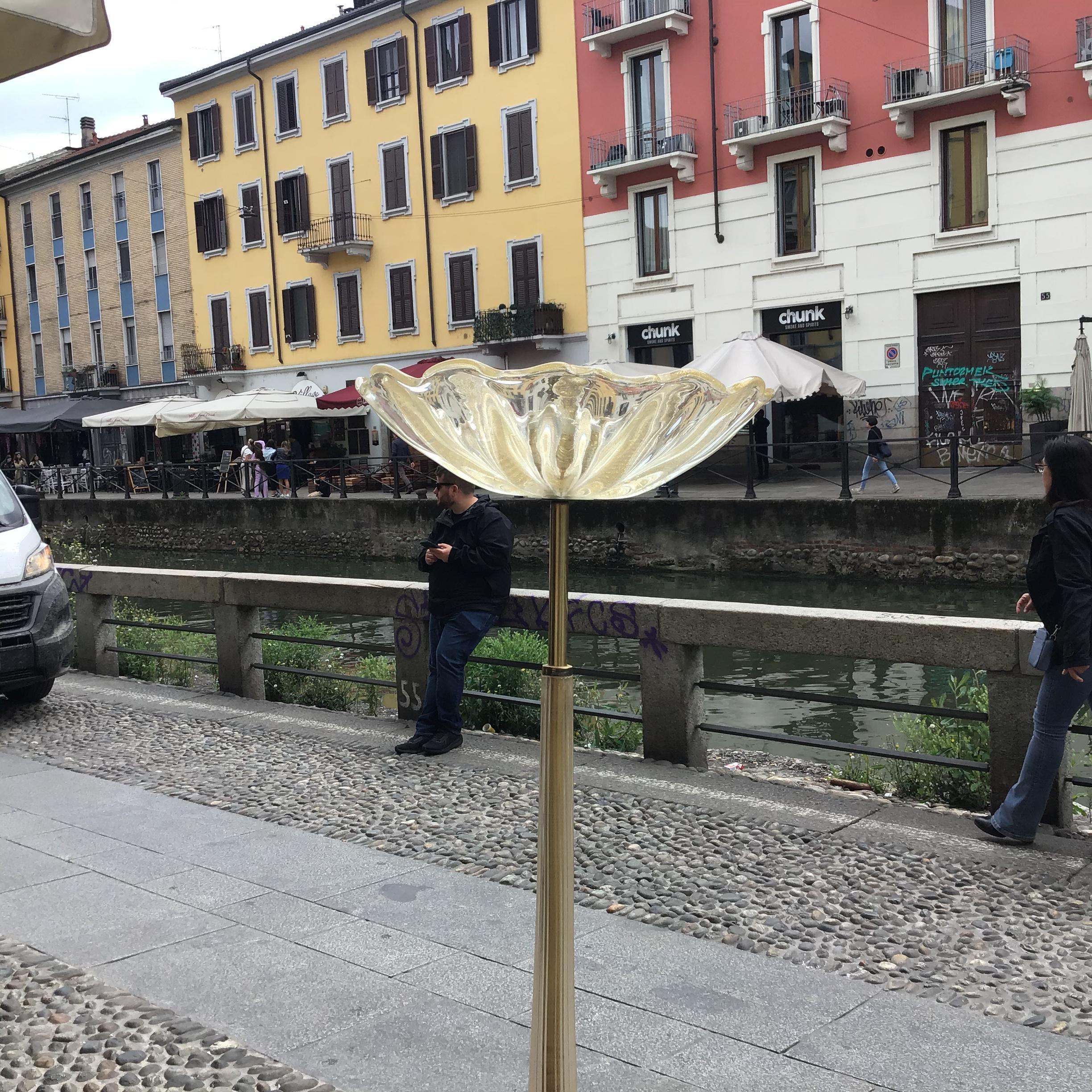 Seguso Floor Lamp Murano Gold Glass Brass 1950 Italy For Sale 1