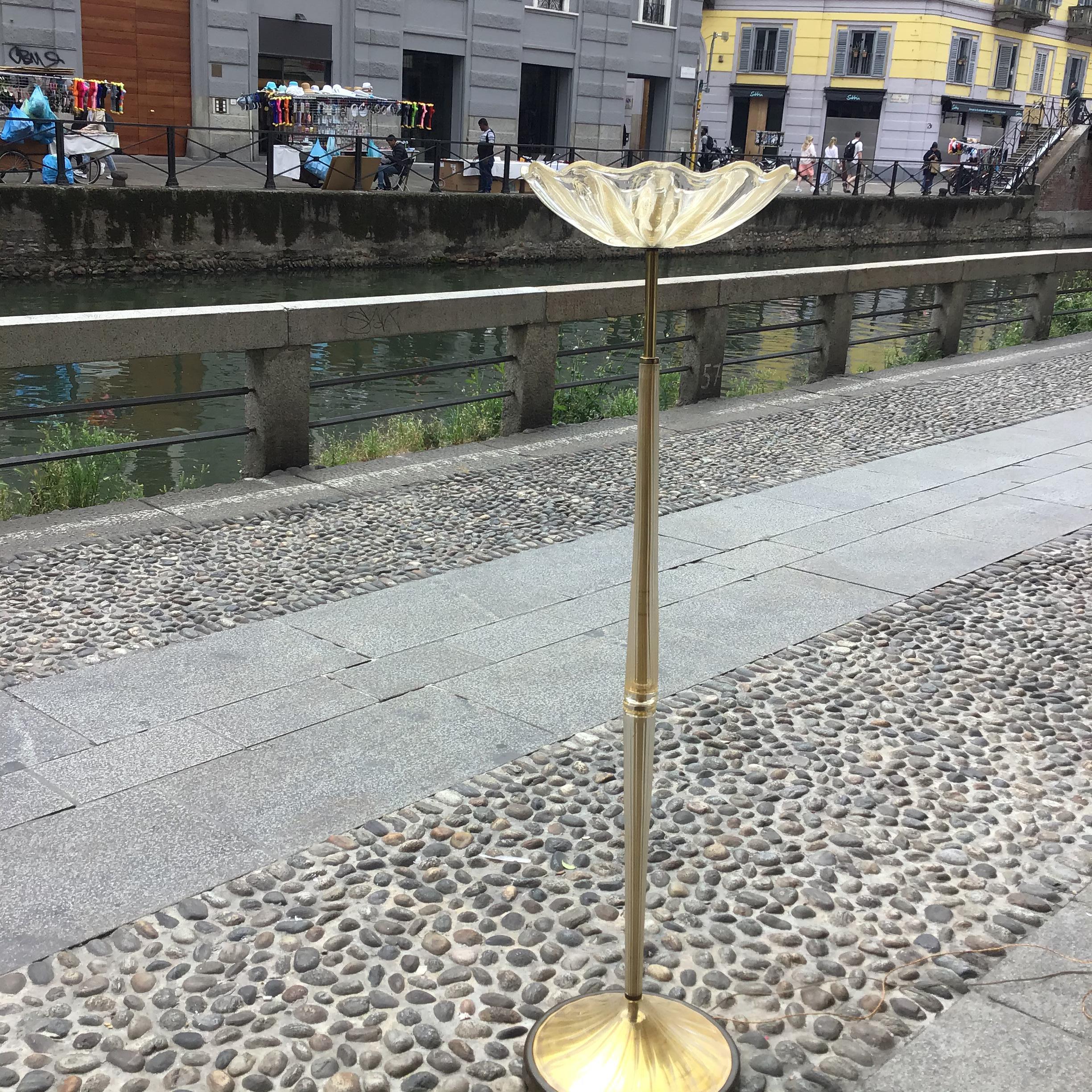 Seguso Floor Lamp Murano Gold Glass Brass 1950 Italy For Sale 2