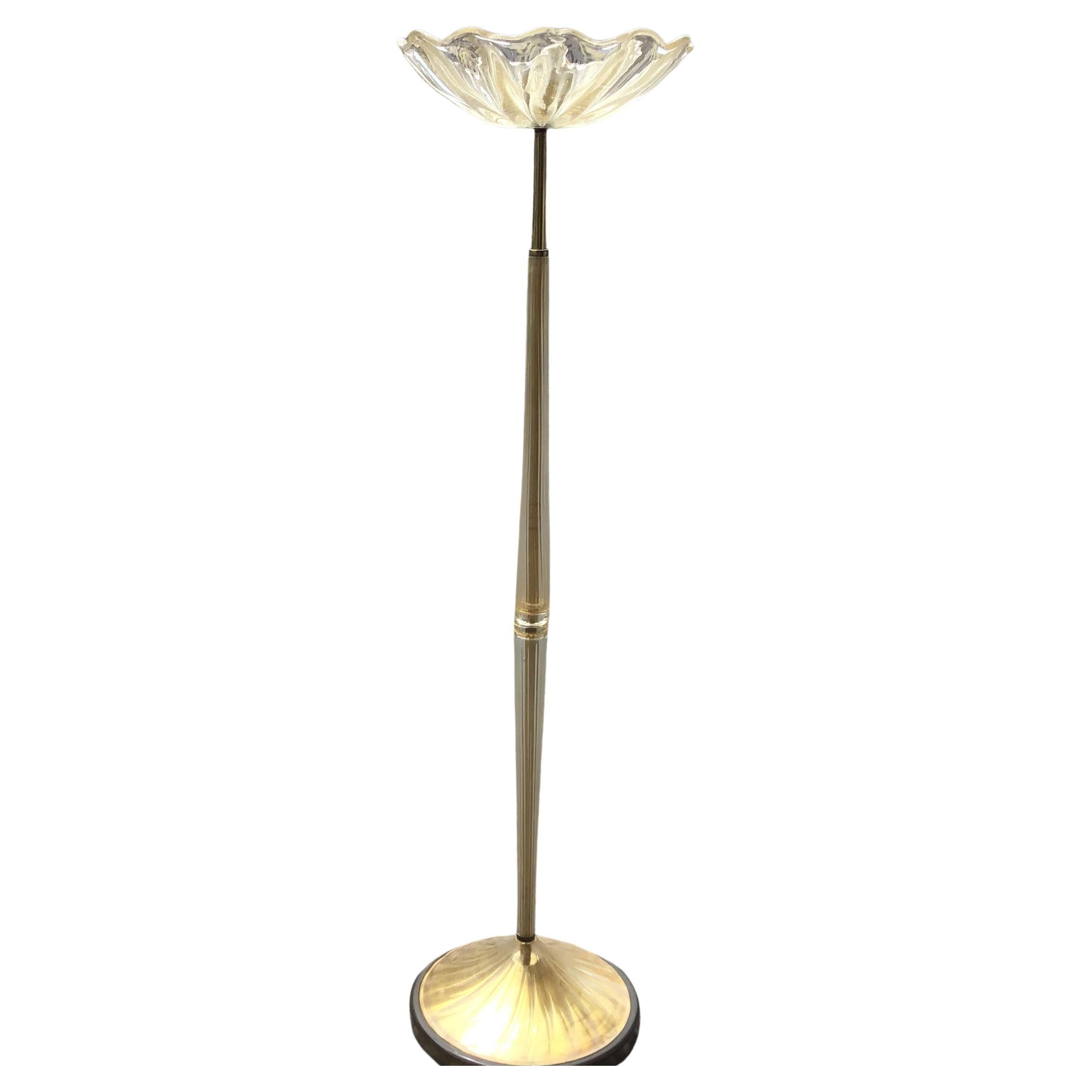 Seguso Floor Lamp Murano Gold Glass Brass 1950 Italy