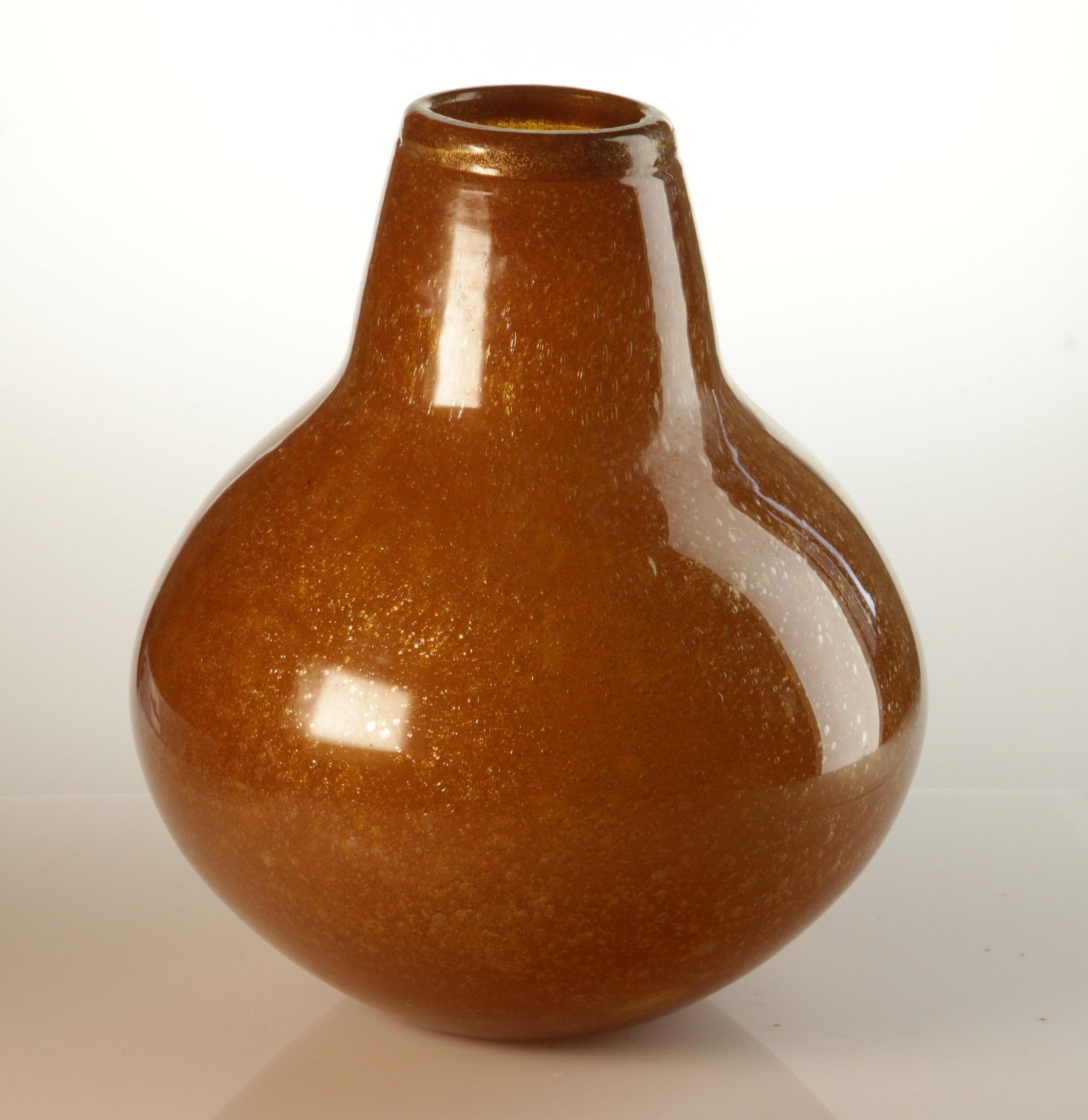 Seguso for Bisazza Pair Mustard Murano Pulegoso Vase Gold Rim, 1993 Signed For Sale 5