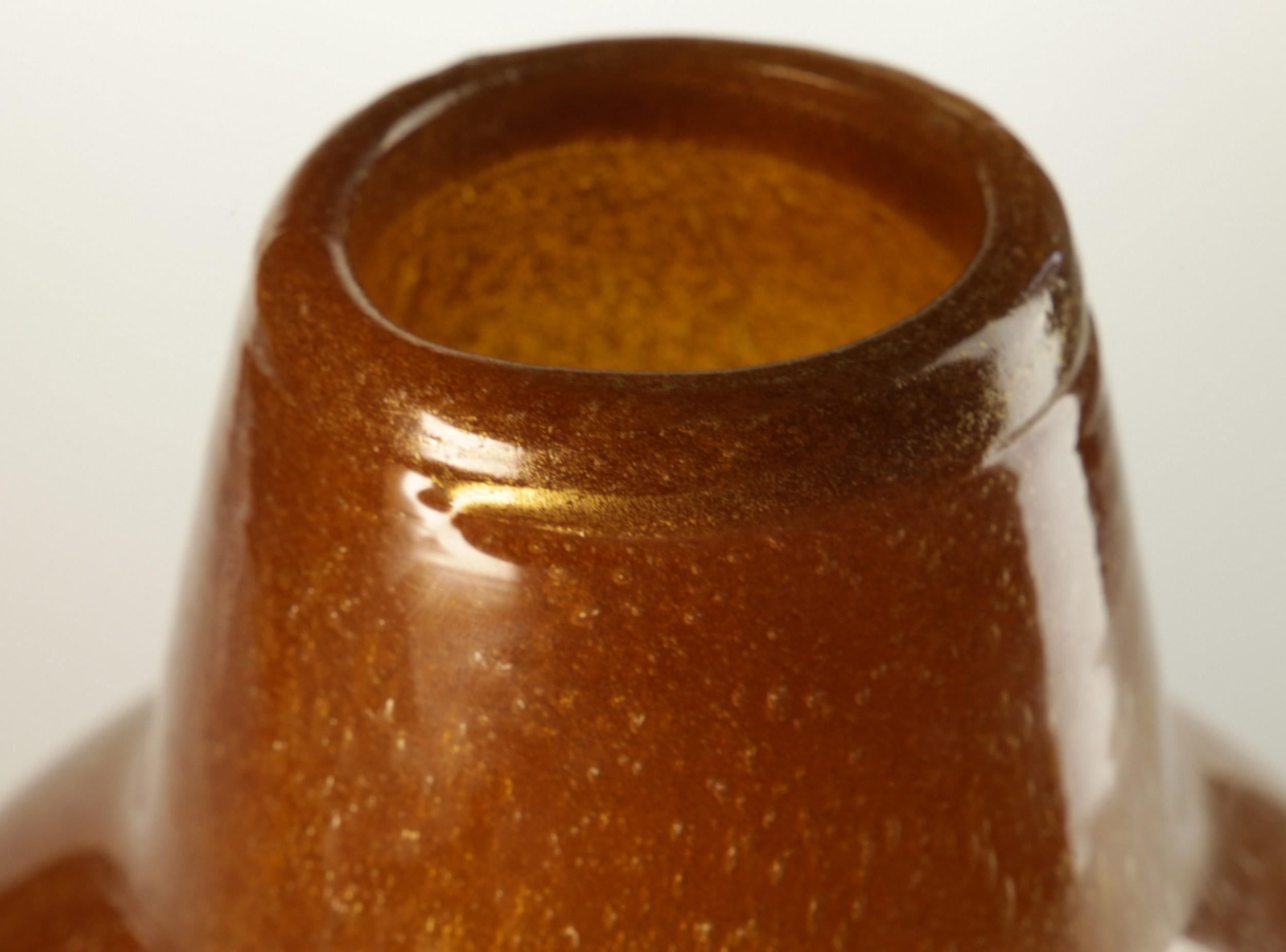 Seguso for Bisazza Pair Mustard Murano Pulegoso Vase Gold Rim, 1993 Signed For Sale 9