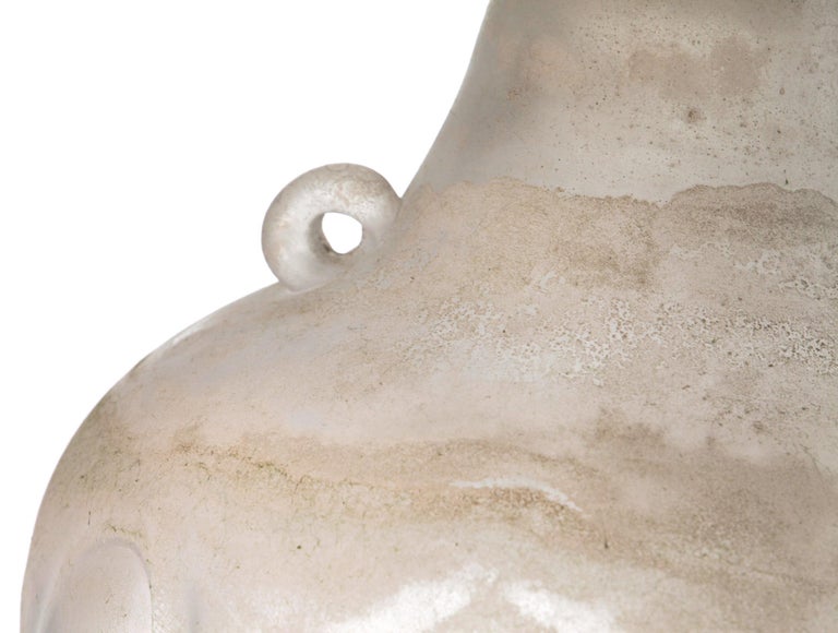 Seguso for Bisazza White Scavo Corroso Murano Glass Vase 1993 Signed For Sale 3