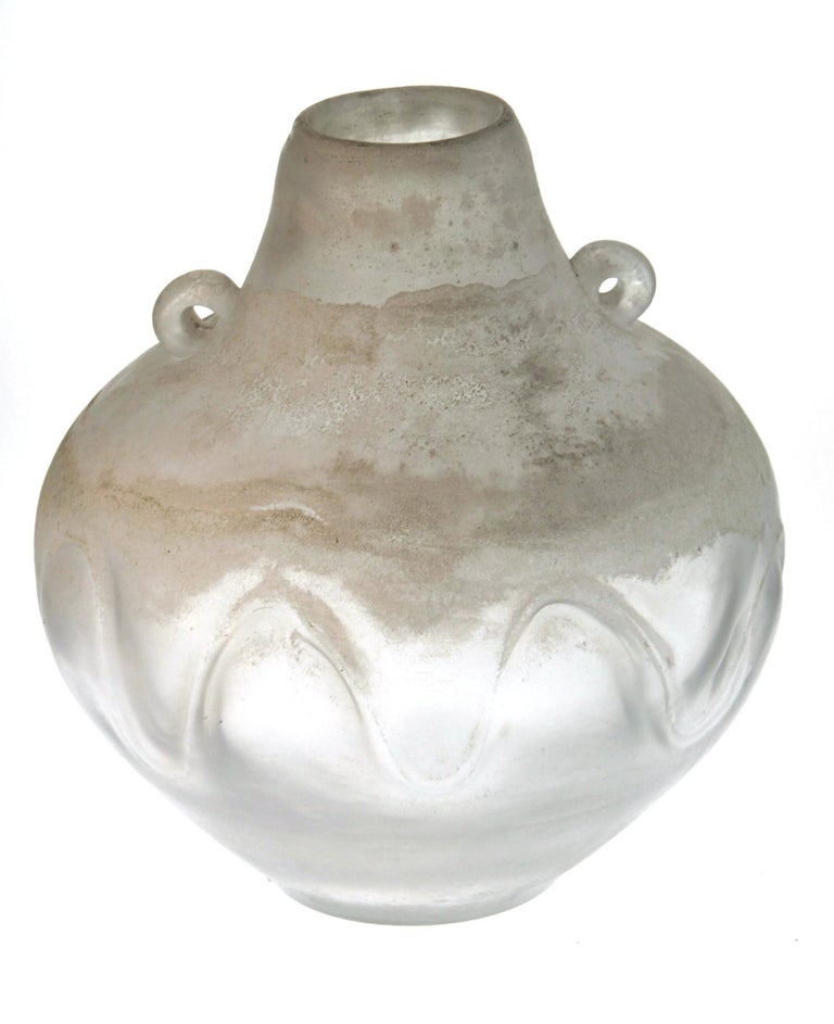 Seguso for Bisazza White Scavo Corroso Murano Glass Vase 1993 Signed For Sale 6