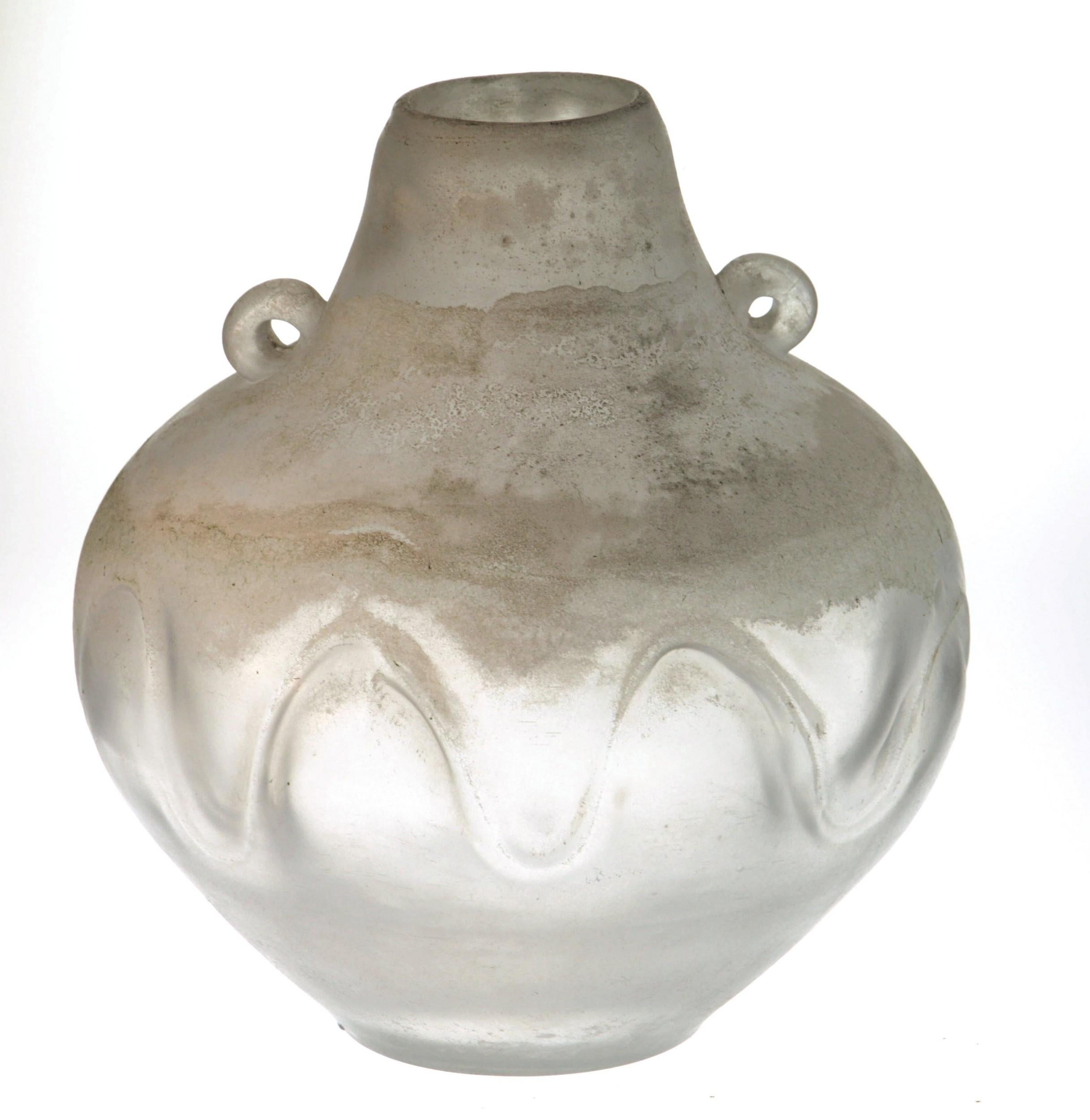Seguso for Bisazza White Scavo Corroso Murano Glass Vase 1993 Signed For Sale 8