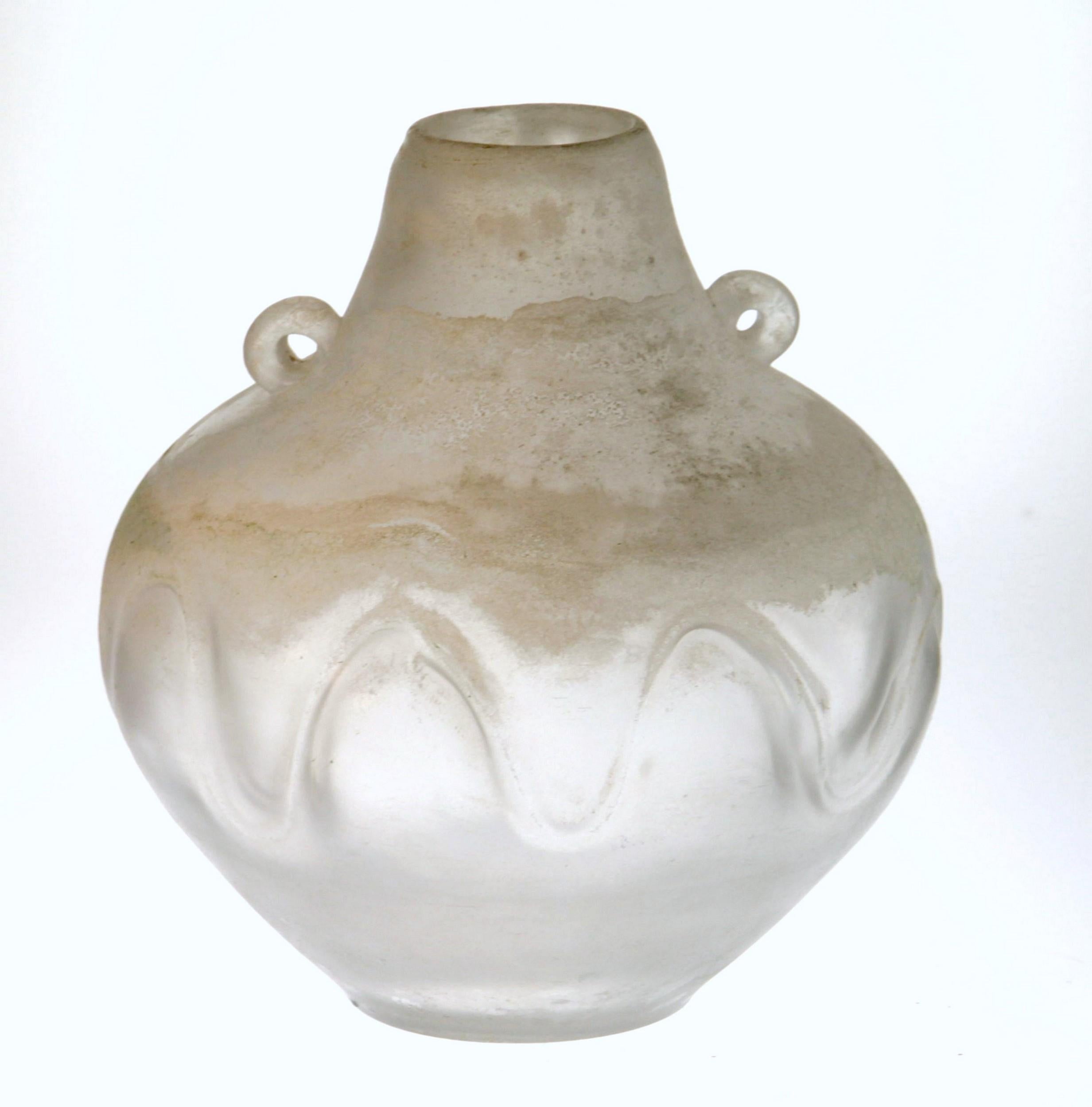 Mid-Century Modern Seguso for Bisazza White Scavo Corroso Murano Glass Vase 1993 Signed For Sale