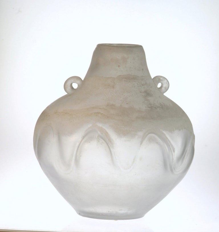 Seguso for Bisazza White Scavo Corroso Murano Glass Vase 1993 Signed For Sale 1