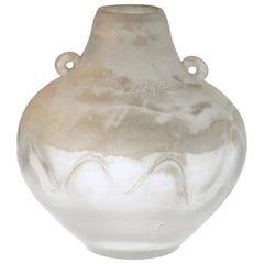 Seguso for Bisazza White Scavo Corroso Murano Glass Vase 1993 Signed
