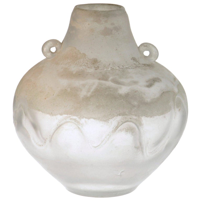 Seguso for Bisazza White Scavo Corroso Murano Glass Vase 1993 Signed For Sale