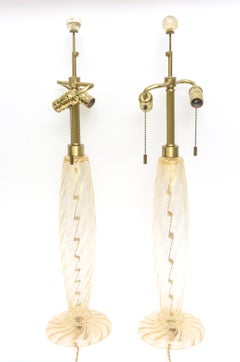 Seguso für Donghia Lampen aus Muranoglas mit Goldstaub und Goldaventurin Paar