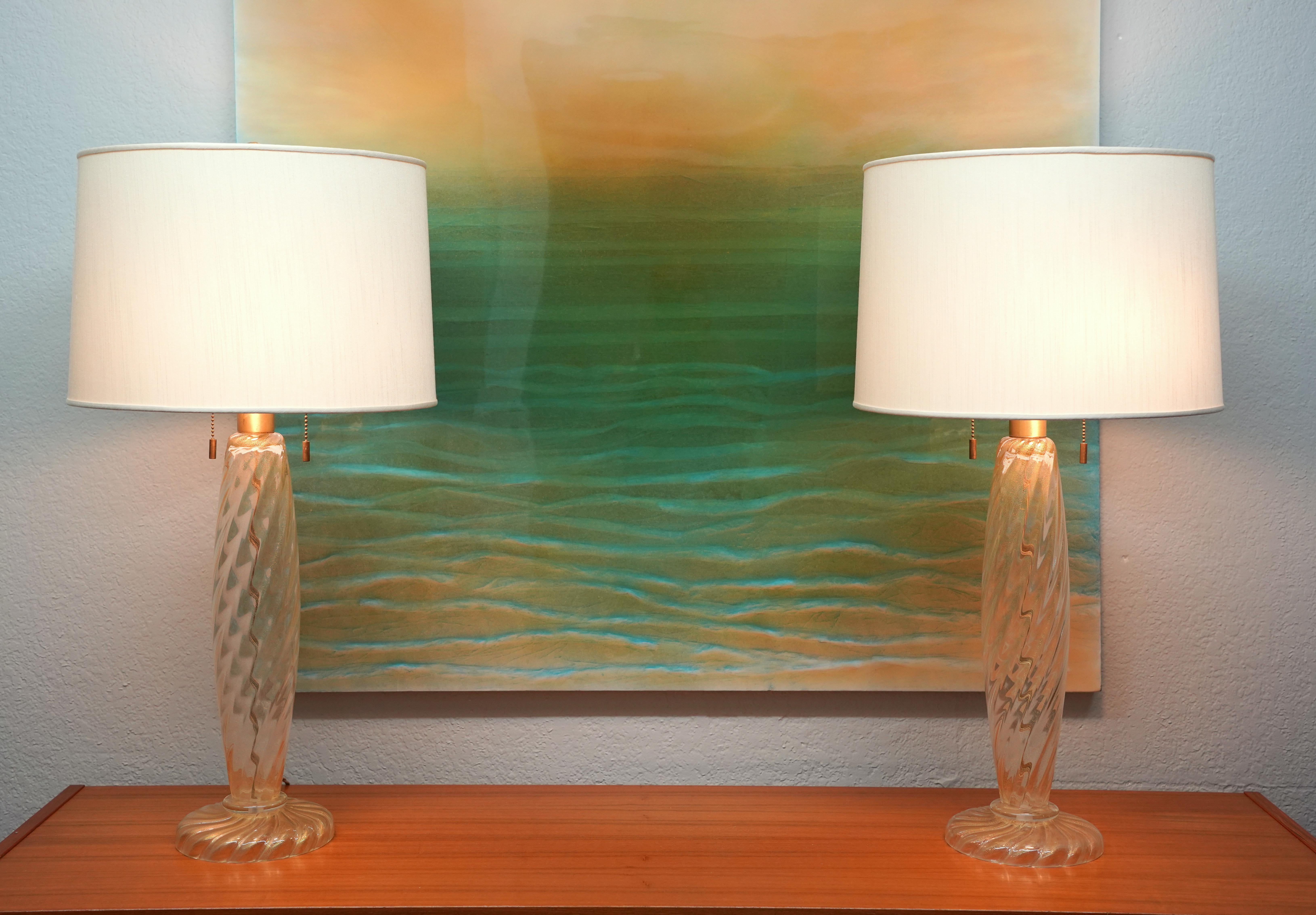 Seguso for Donghia Murano Glass Lamps with Gold Dust and Gold Aventurine - Pair For Sale 5