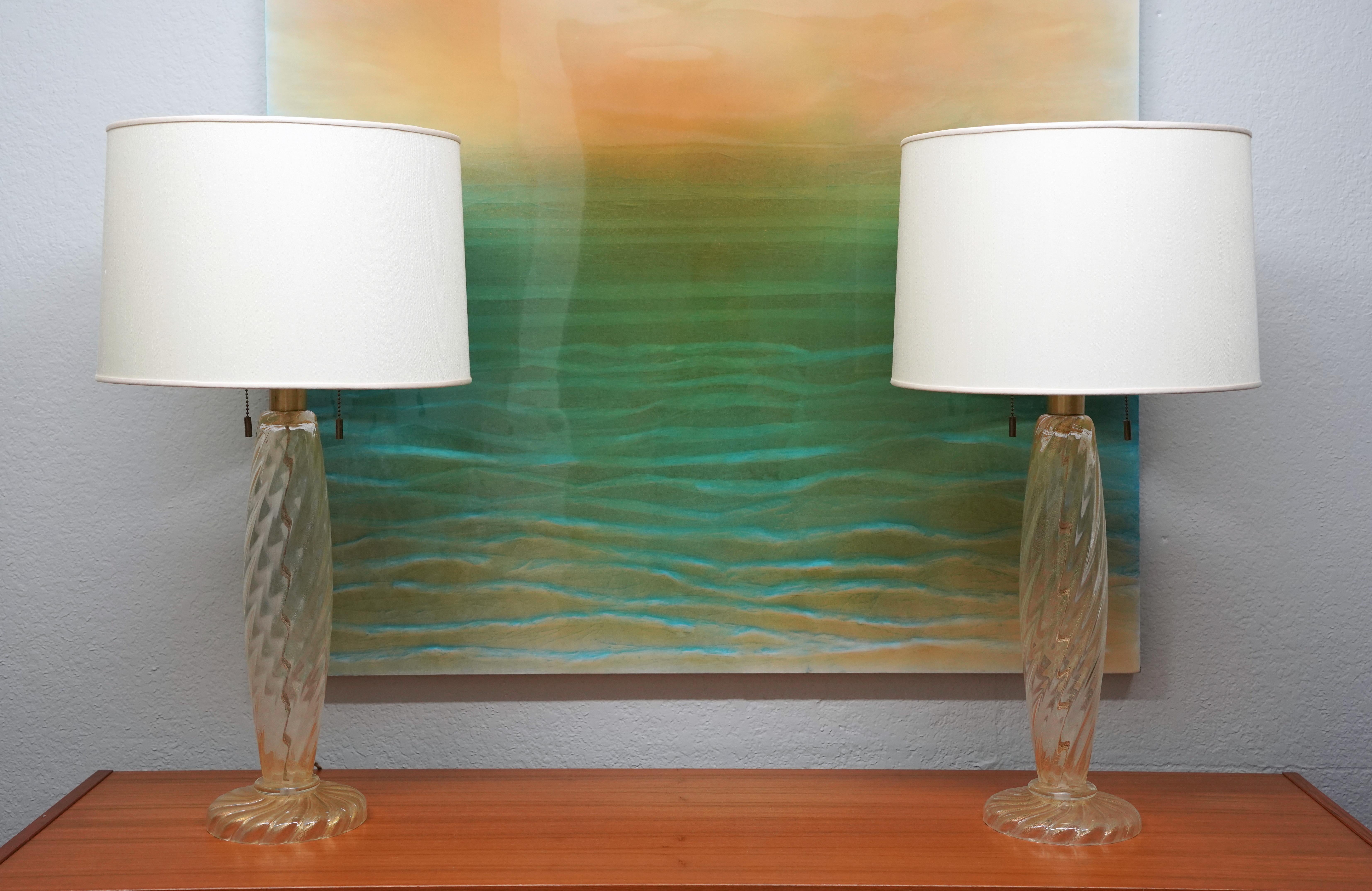 Seguso for Donghia Murano Glass Lamps with Gold Dust and Gold Aventurine - Pair For Sale 6