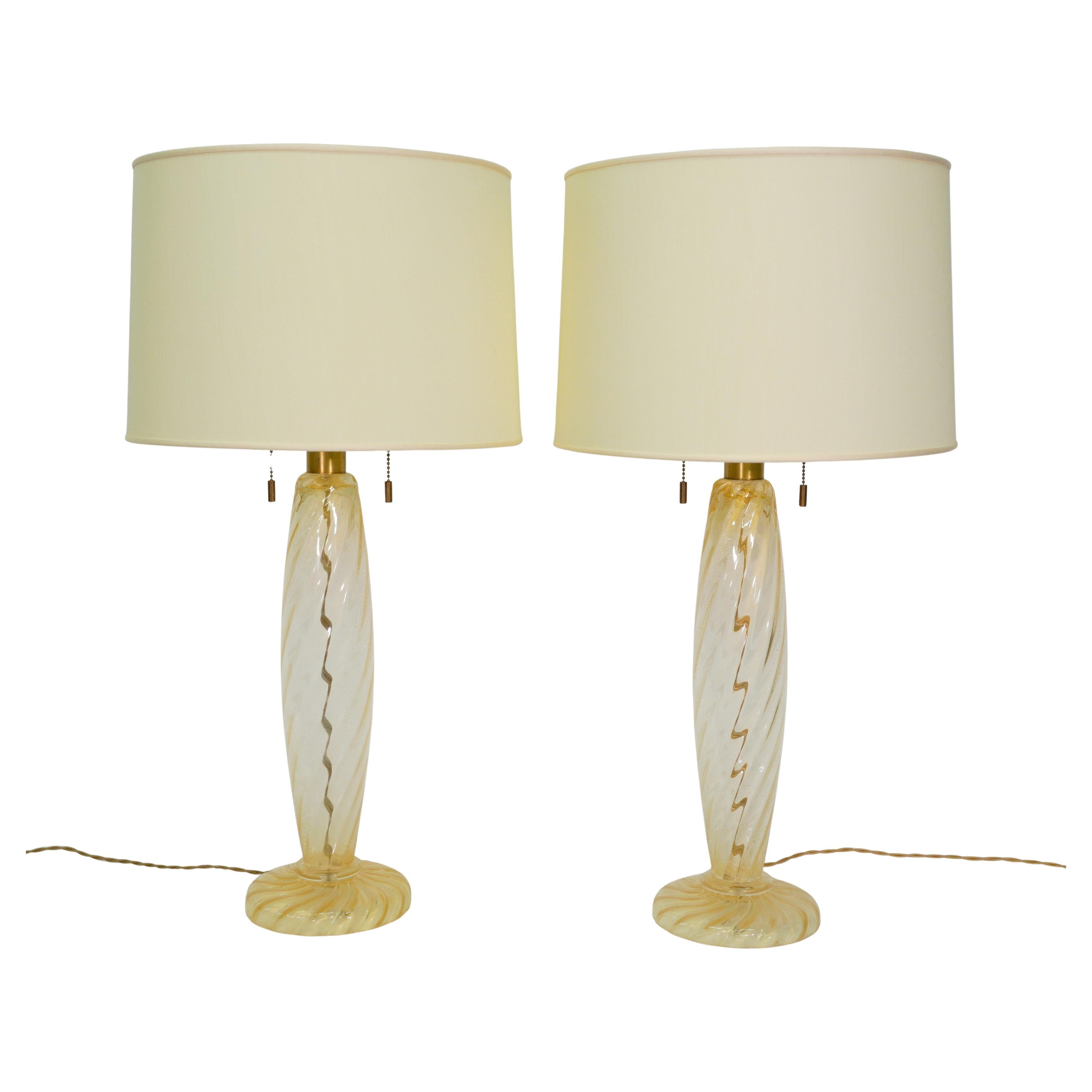 Seguso for Donghia Murano Glass Lamps with Gold Dust and Gold Aventurine - Pair For Sale
