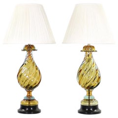 Seguso For Marbro Hollywood Regency Murano Glass Table Lamps