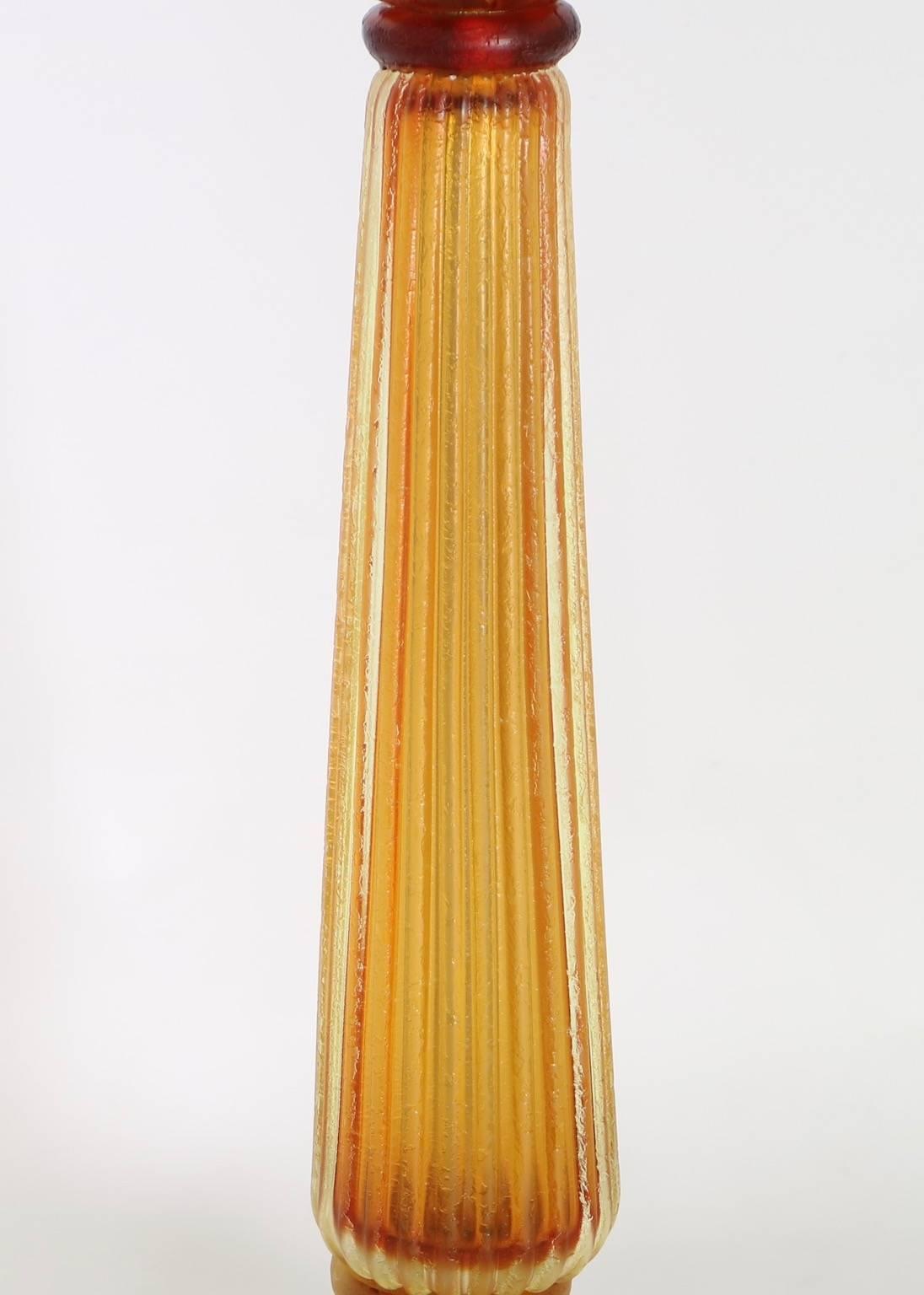 Mid-Century Modern Seguso for Marbro Murano Glass Lamps in Amber Corroso