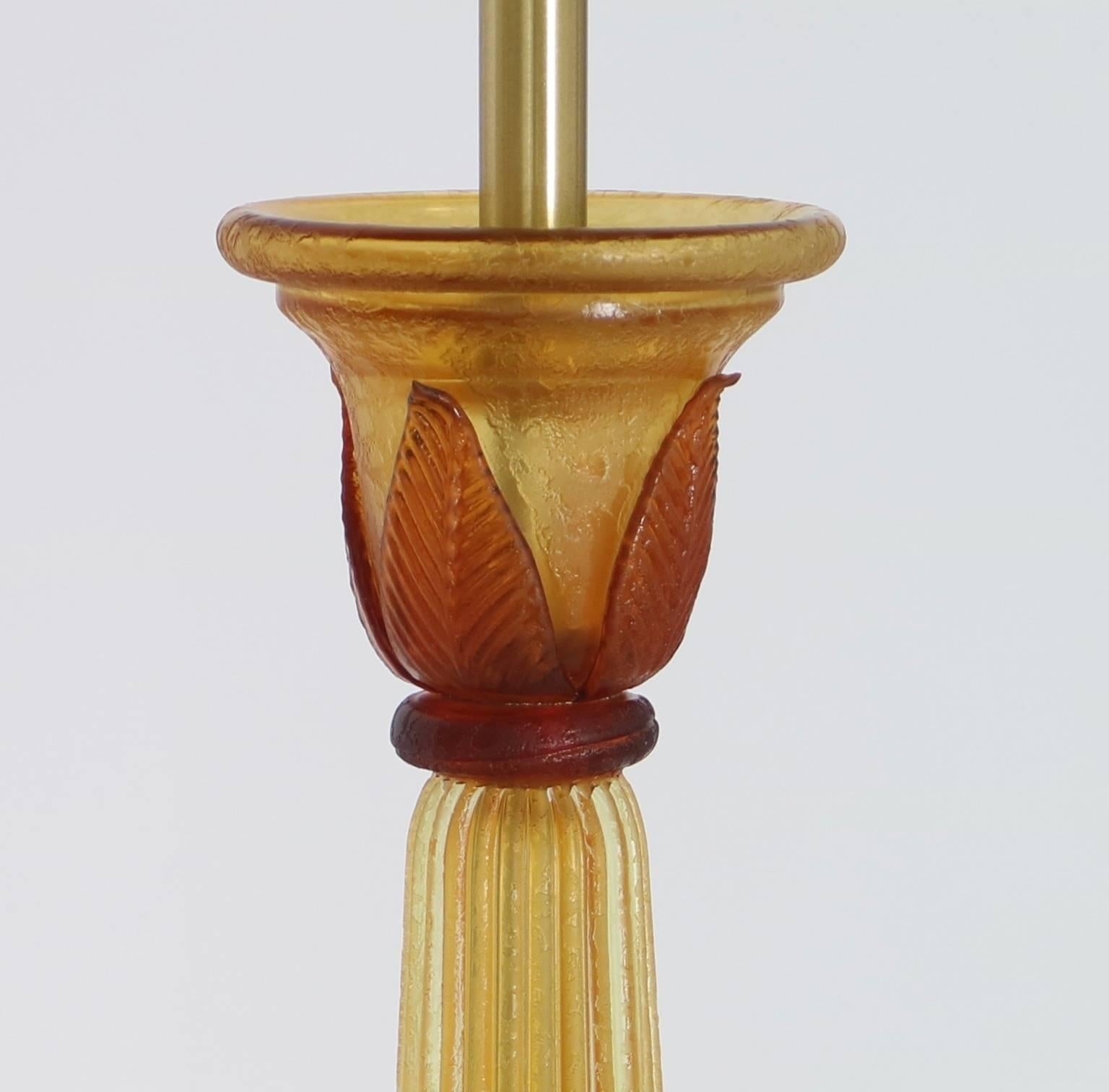 Italian Seguso for Marbro Murano Glass Lamps in Amber Corroso