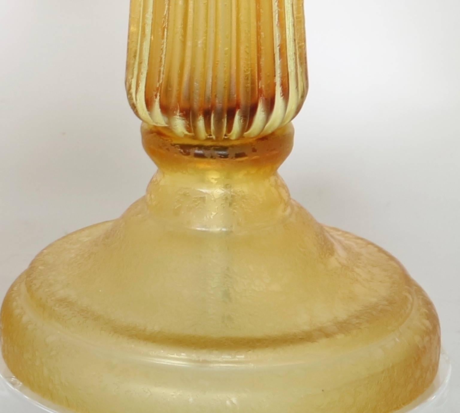 20th Century Seguso for Marbro Murano Glass Lamps in Amber Corroso