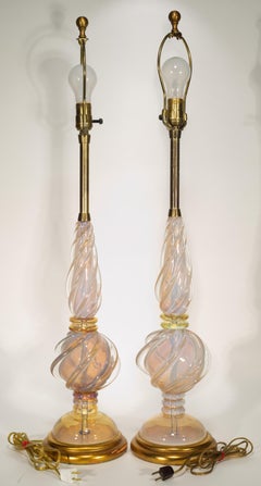 Seguso para Marbro Pareja de lámparas Art Decó de cristal de Murano opalescente, años 50