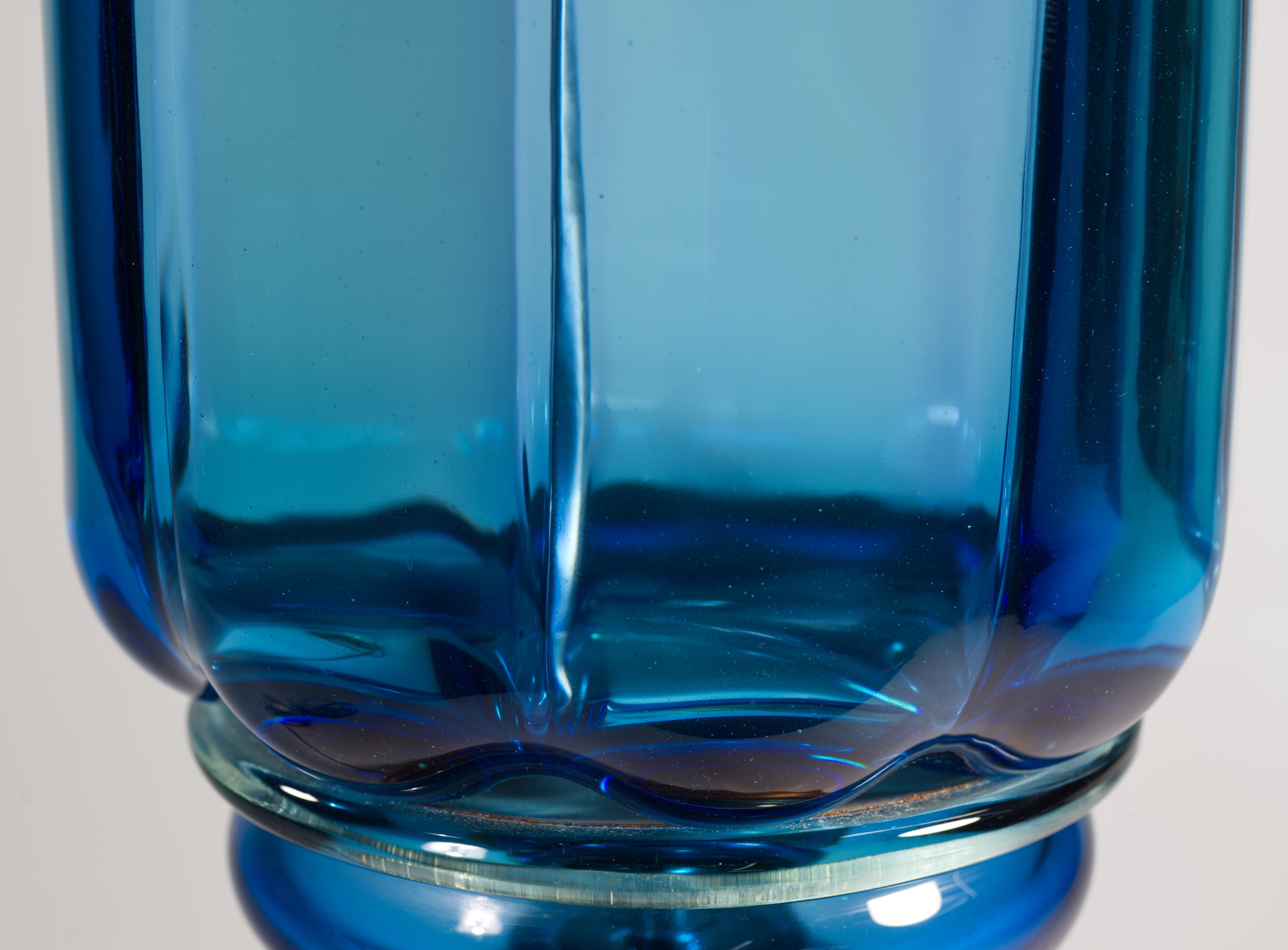 Seguso for Marbro Pair of Huge Blue Murano Glass Lamps, 1960s For Sale 5